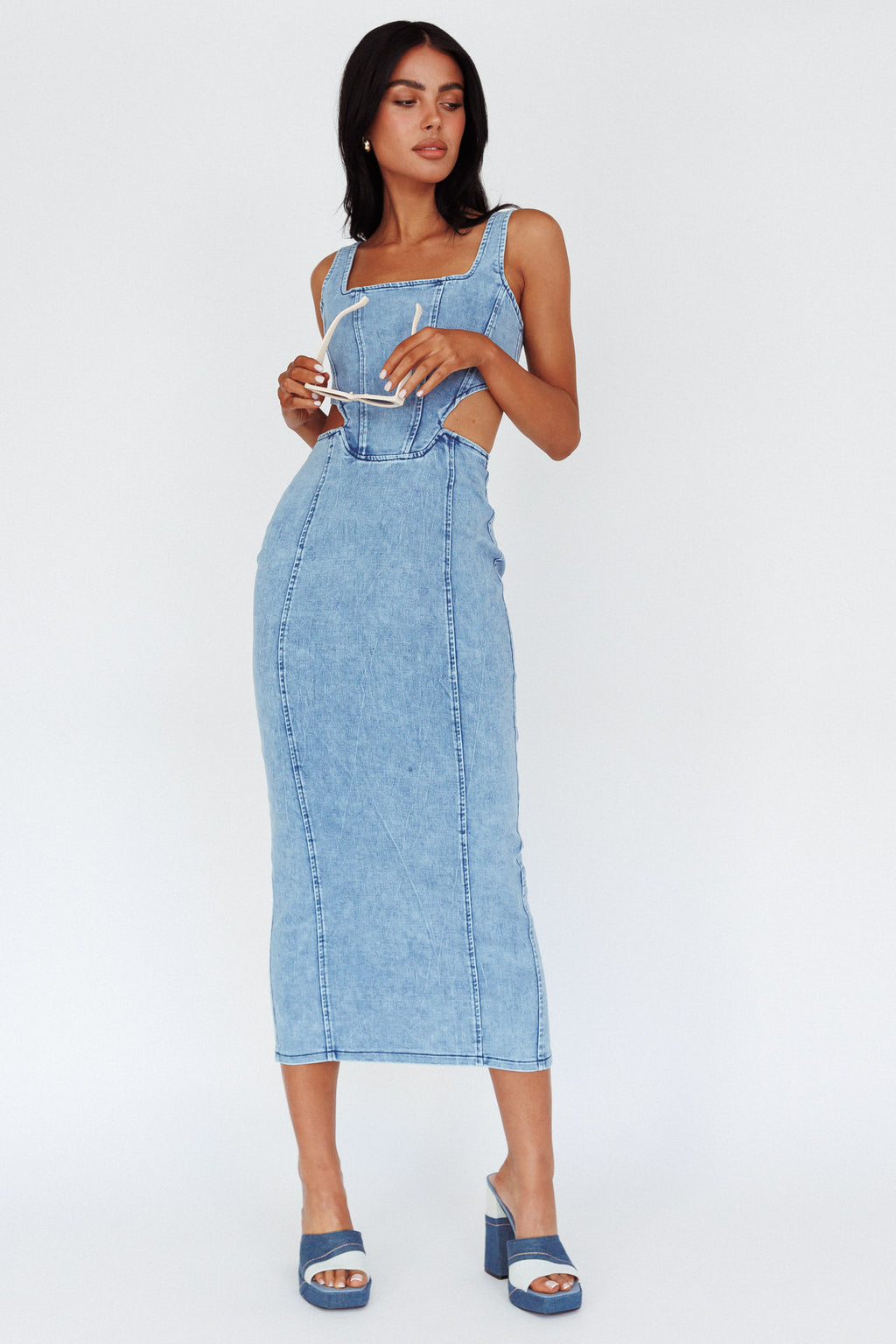 Kainani Cut-Out Waist Midi Dress Denim Blue by Selfie Leslie Australia