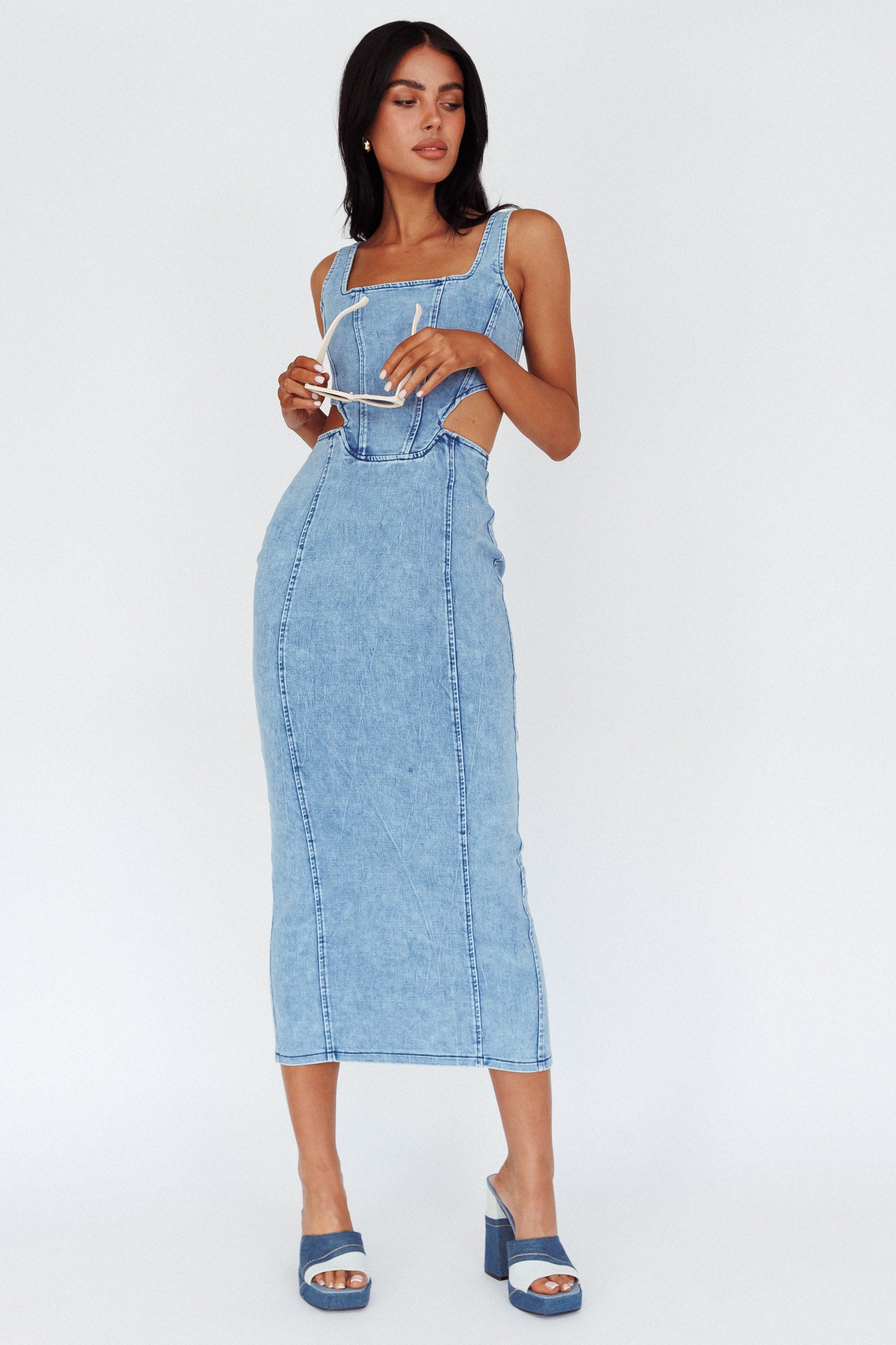 Kainani Cut-Out Waist Midi Dress Denim Blue by Selfie Leslie Australia