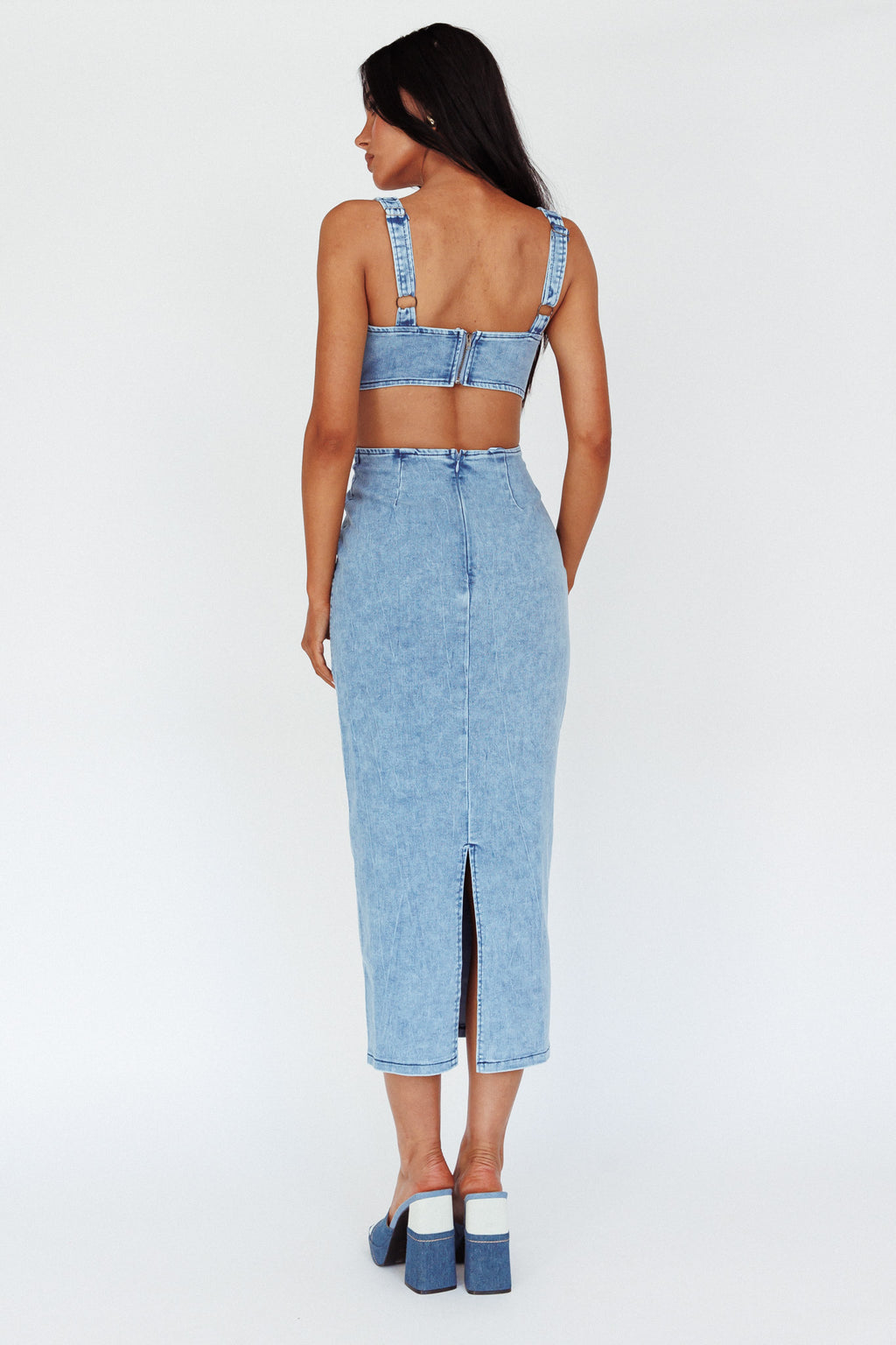 Kainani Cut-Out Waist Midi Dress Denim Blue by Selfie Leslie Australia