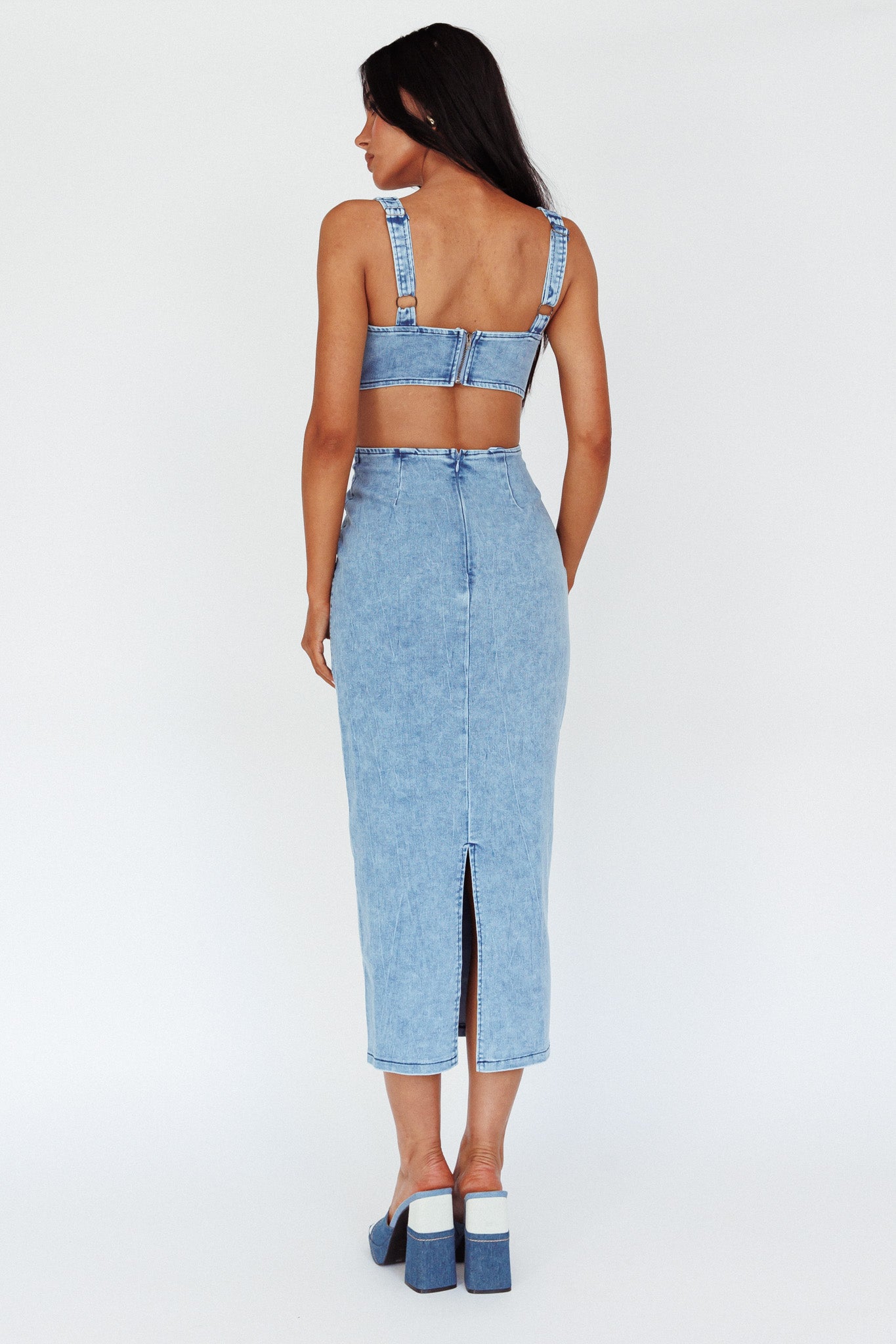 Kainani Cut-Out Waist Midi Dress Denim Blue by Selfie Leslie Australia