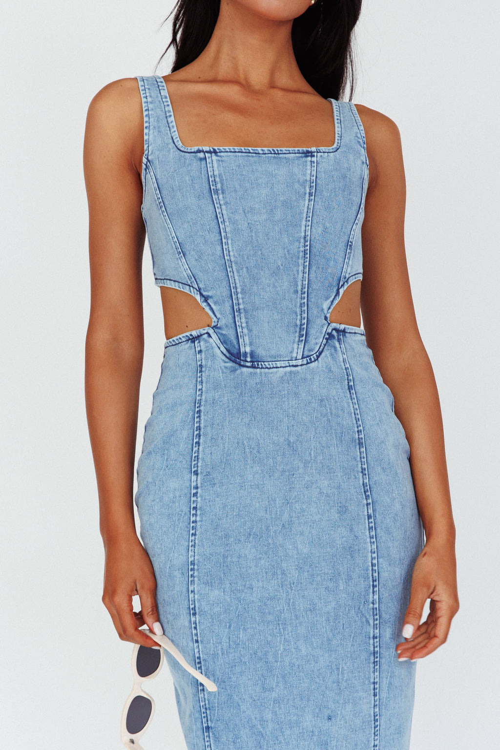 Kainani Cut-Out Waist Midi Dress Denim Blue by Selfie Leslie Australia