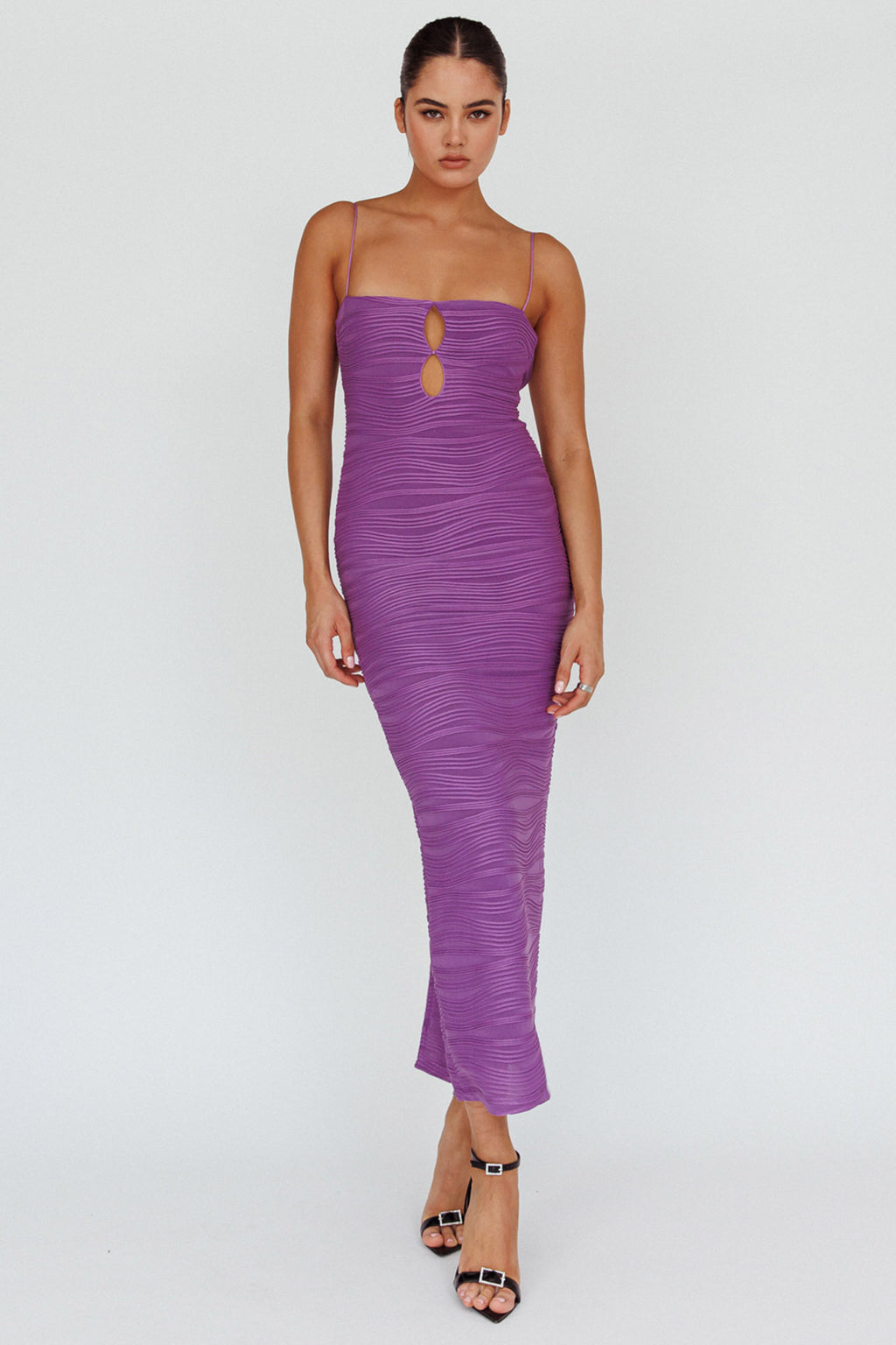 Orion Keyhole Bodice Midi Dress Purple by Selfie Leslie Australia