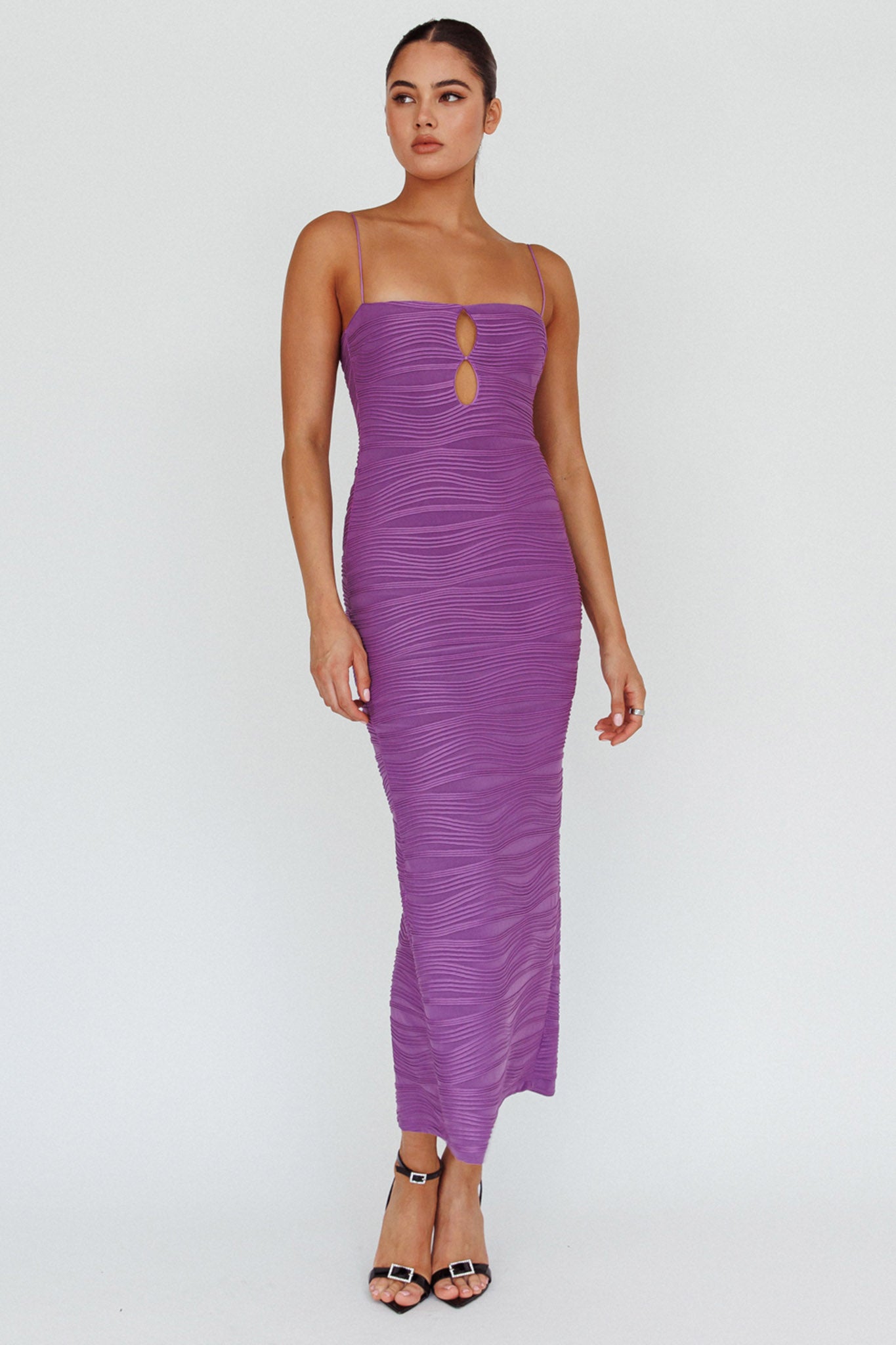 Orion Keyhole Bodice Midi Dress Purple by Selfie Leslie Australia
