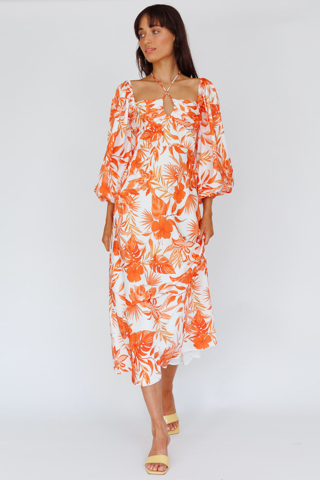 Nyree Long Sleeve Maxi Dress Tropical Orange by Selfie Leslie Australia