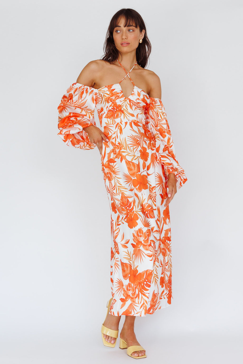 Nyree Long Sleeve Maxi Dress Tropical Orange by Selfie Leslie Australia