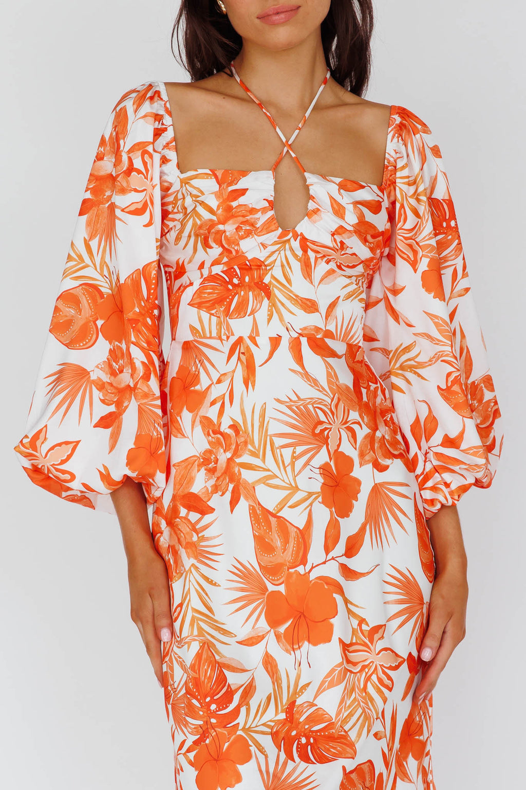 Nyree Long Sleeve Maxi Dress Tropical Orange by Selfie Leslie Australia
