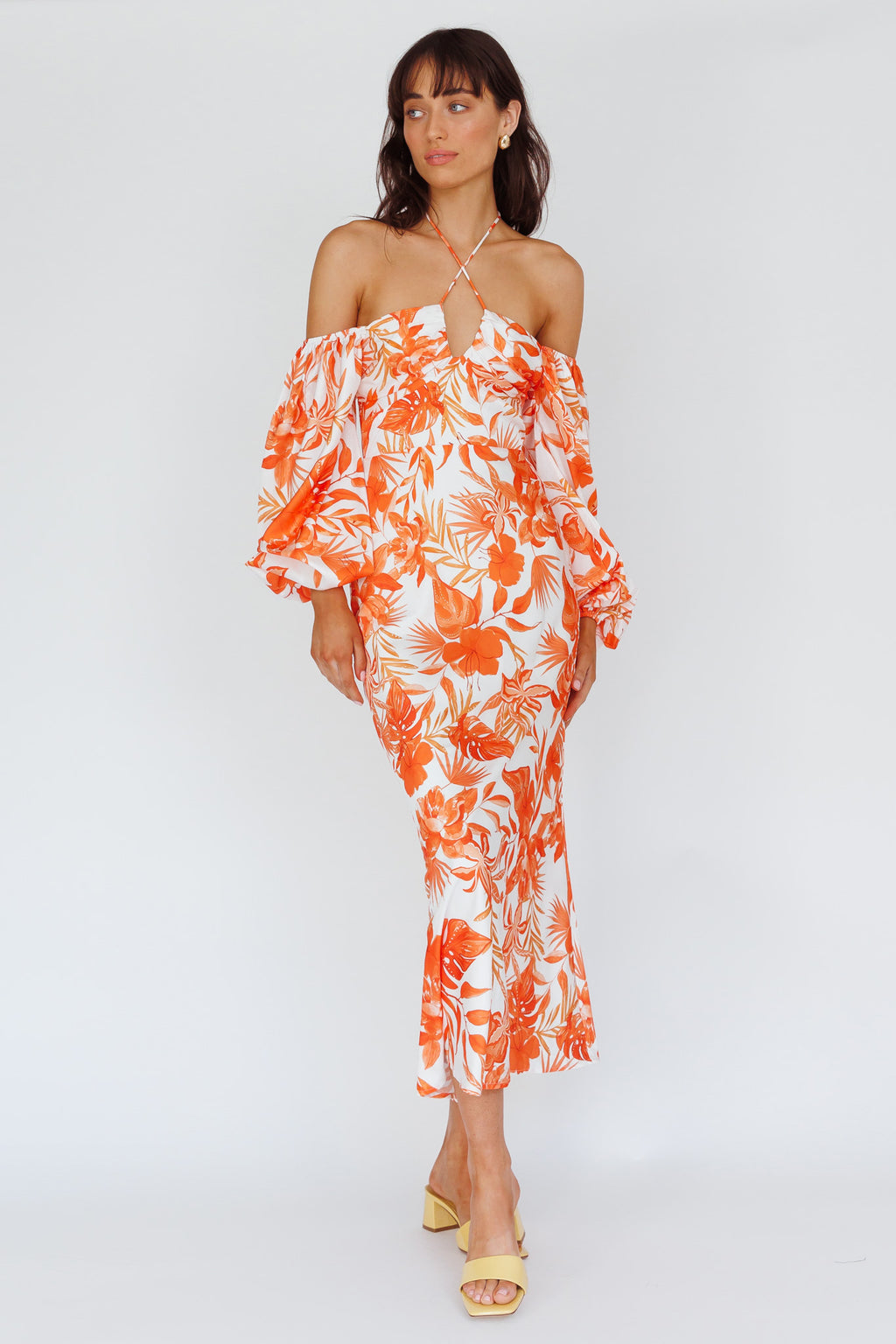 Nyree Long Sleeve Maxi Dress Tropical Orange by Selfie Leslie Australia
