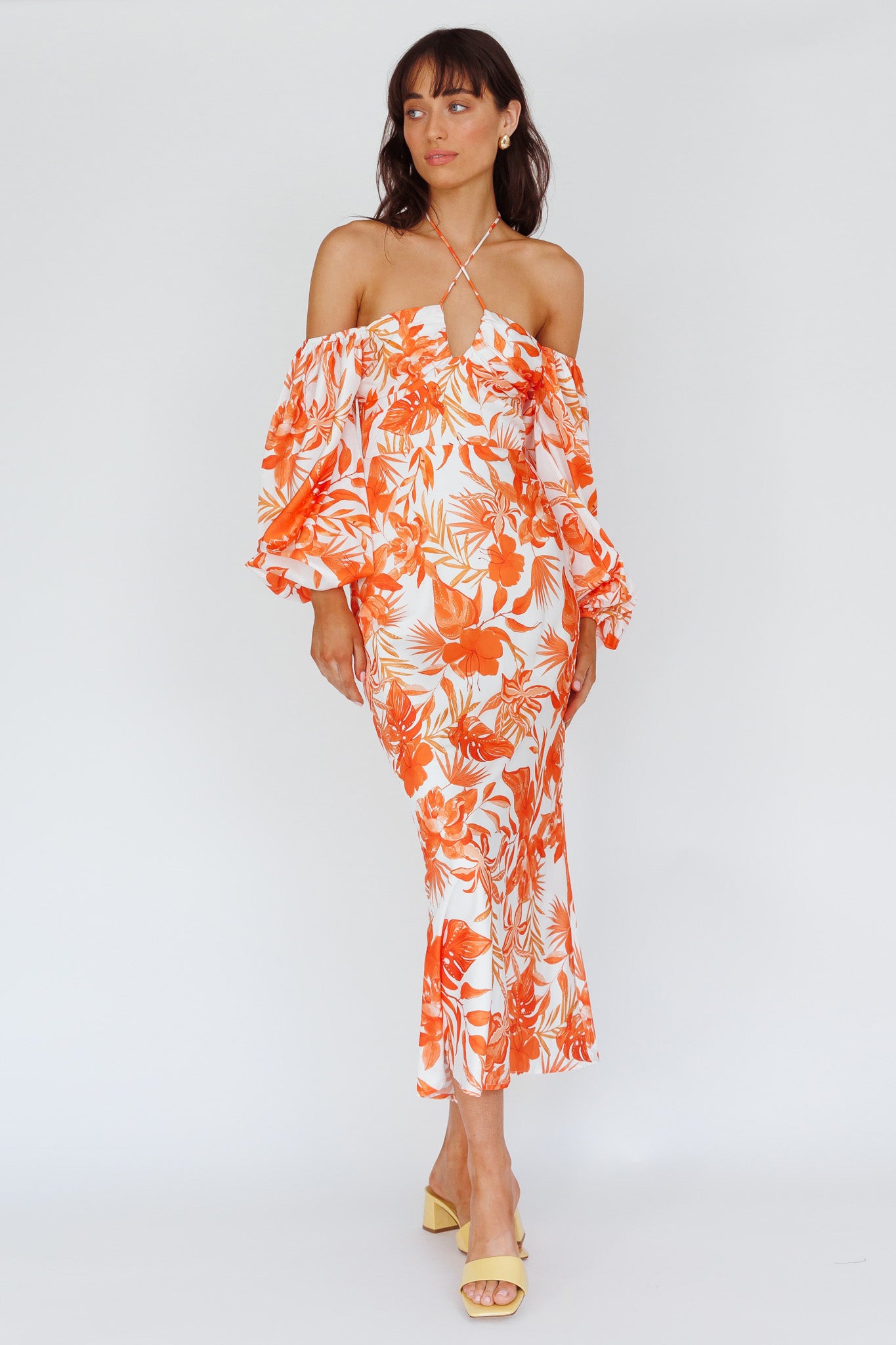 Nyree Long Sleeve Maxi Dress Tropical Orange by Selfie Leslie Australia