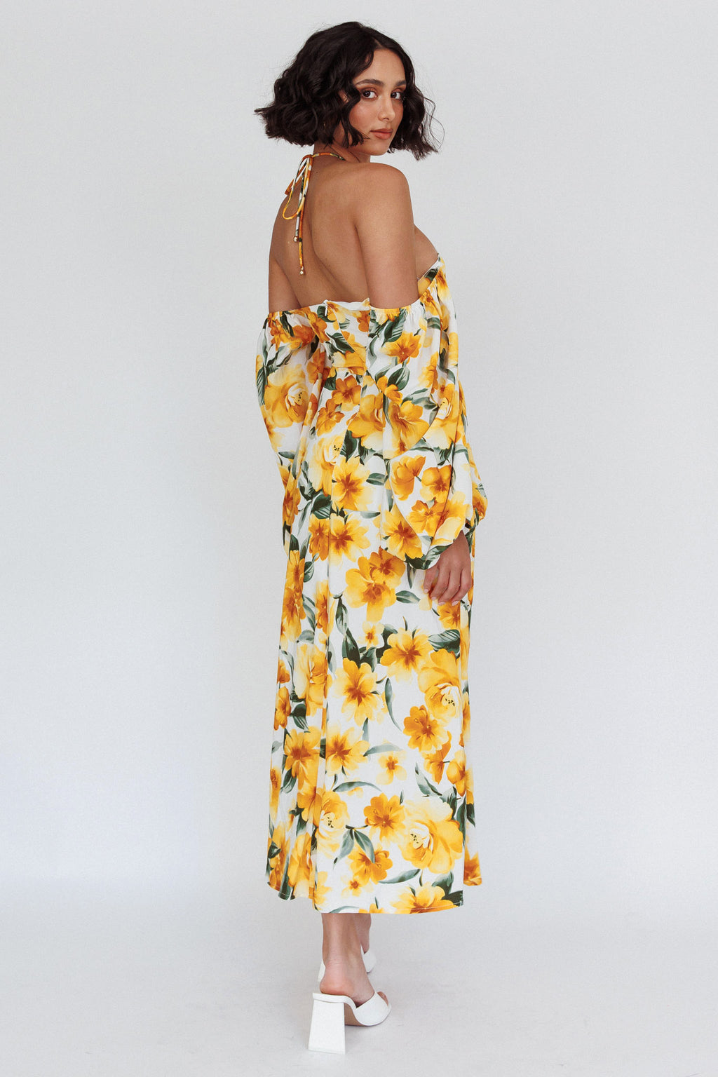 Nyree Long Sleeve Midi Dress Flowers Yellow by Selfie Leslie Australia