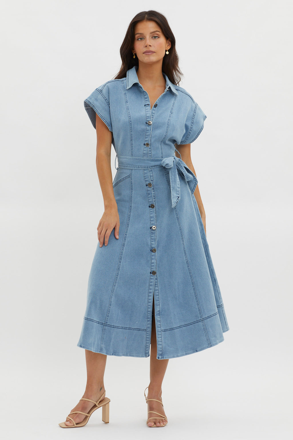 Laureen Short Sleeve Midi Dress Denim Blue by Selfie Leslie Australia