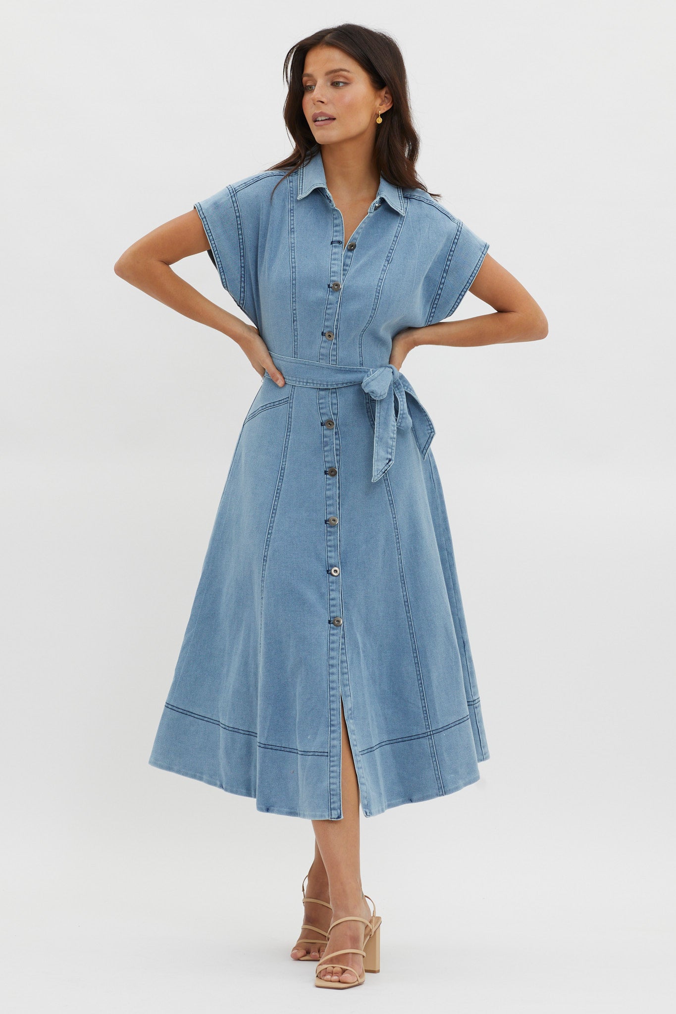 Laureen Short Sleeve Midi Dress Denim Blue by Selfie Leslie Australia