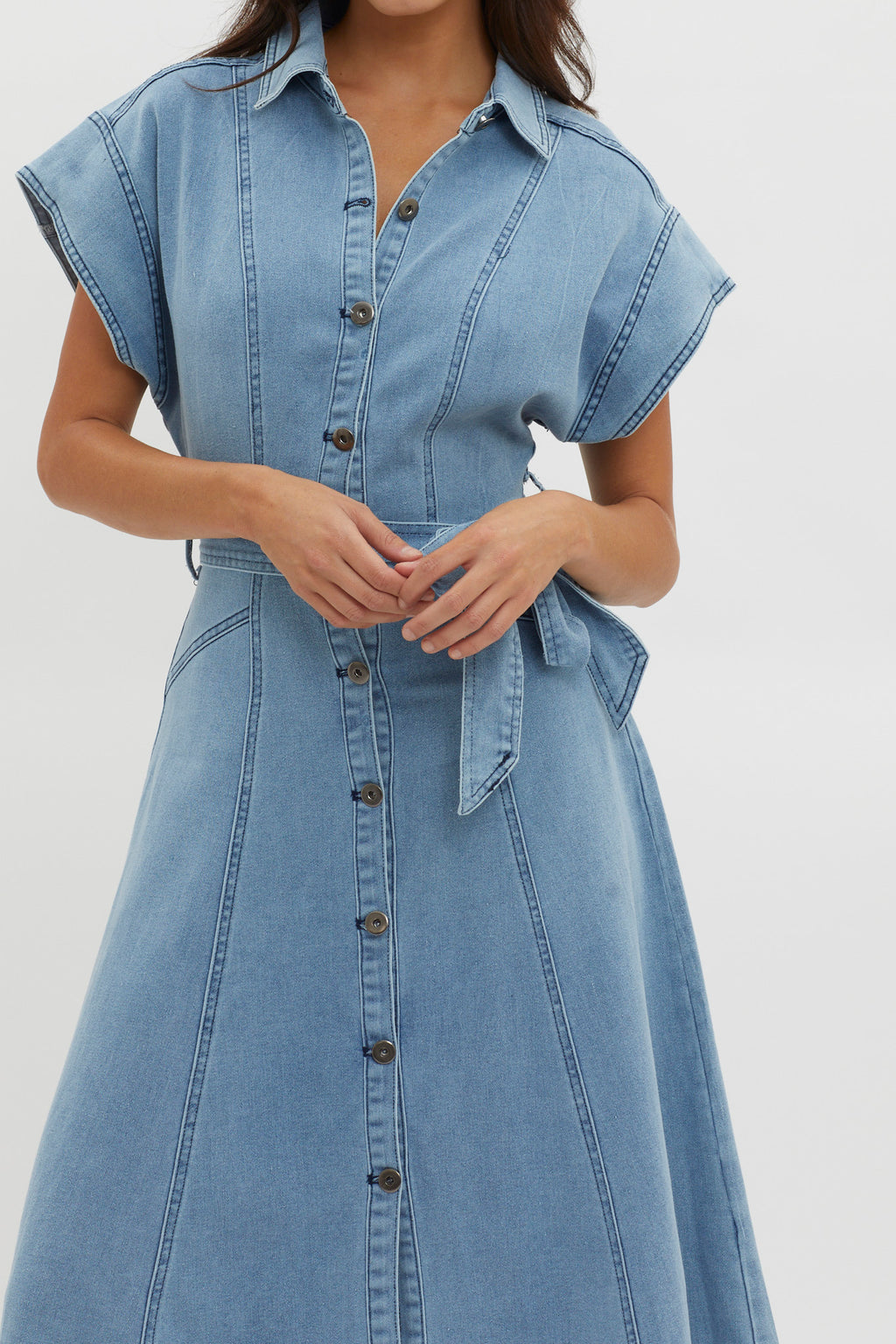 Laureen Short Sleeve Midi Dress Denim Blue by Selfie Leslie Australia