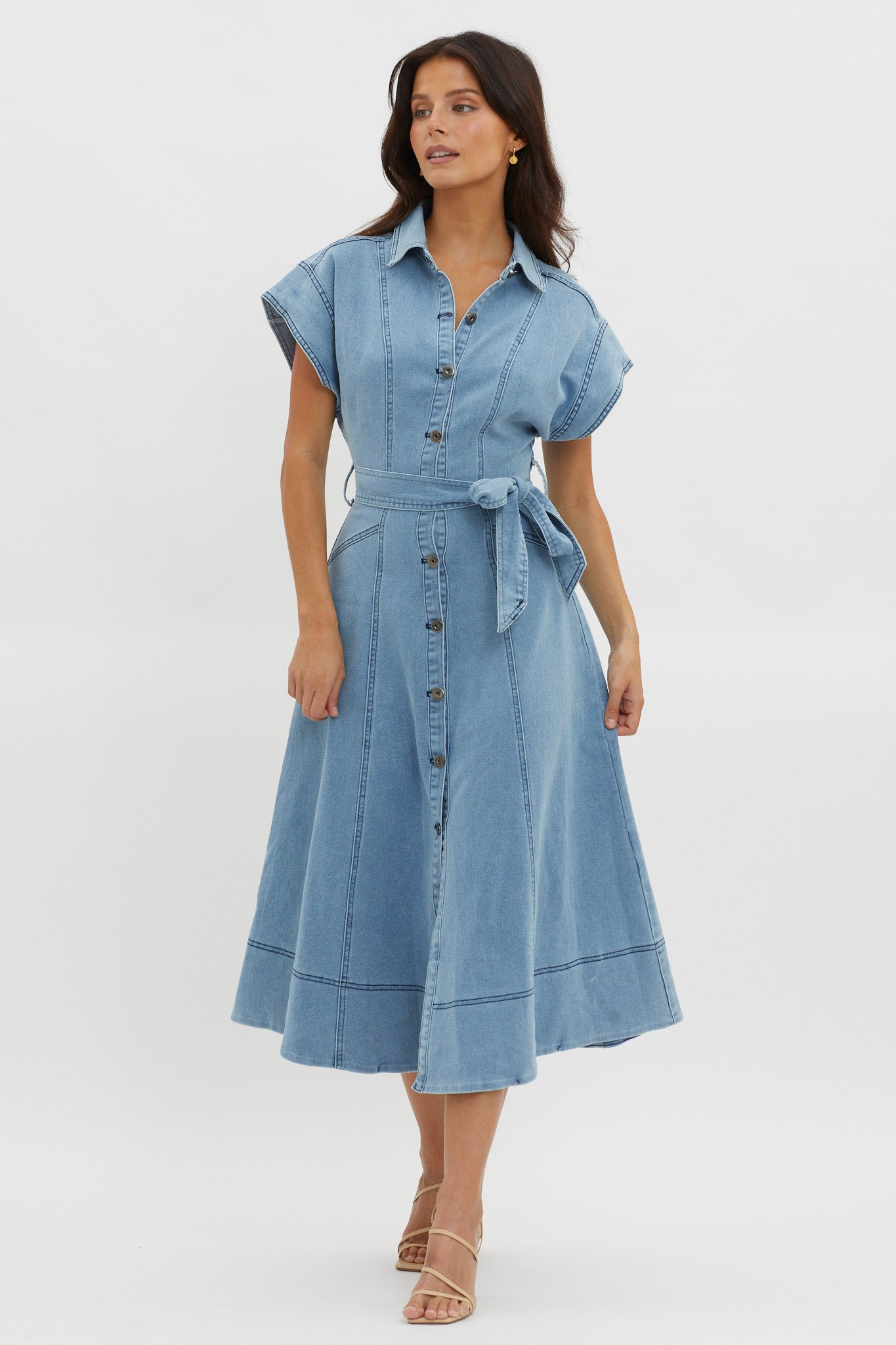 Laureen Short Sleeve Midi Dress Denim Blue by Selfie Leslie Australia