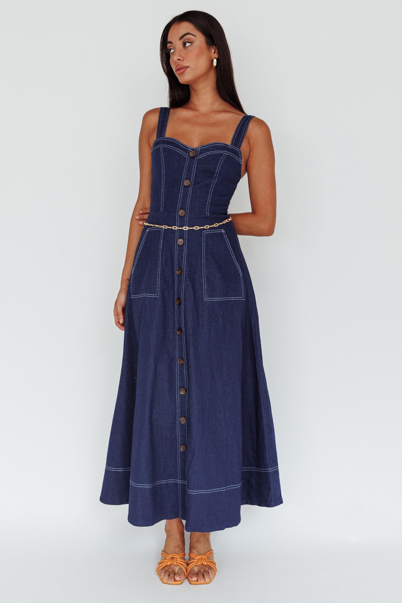 Laureen Pocket Maxi Dress Denim Indigo by Selfie Leslie Australia