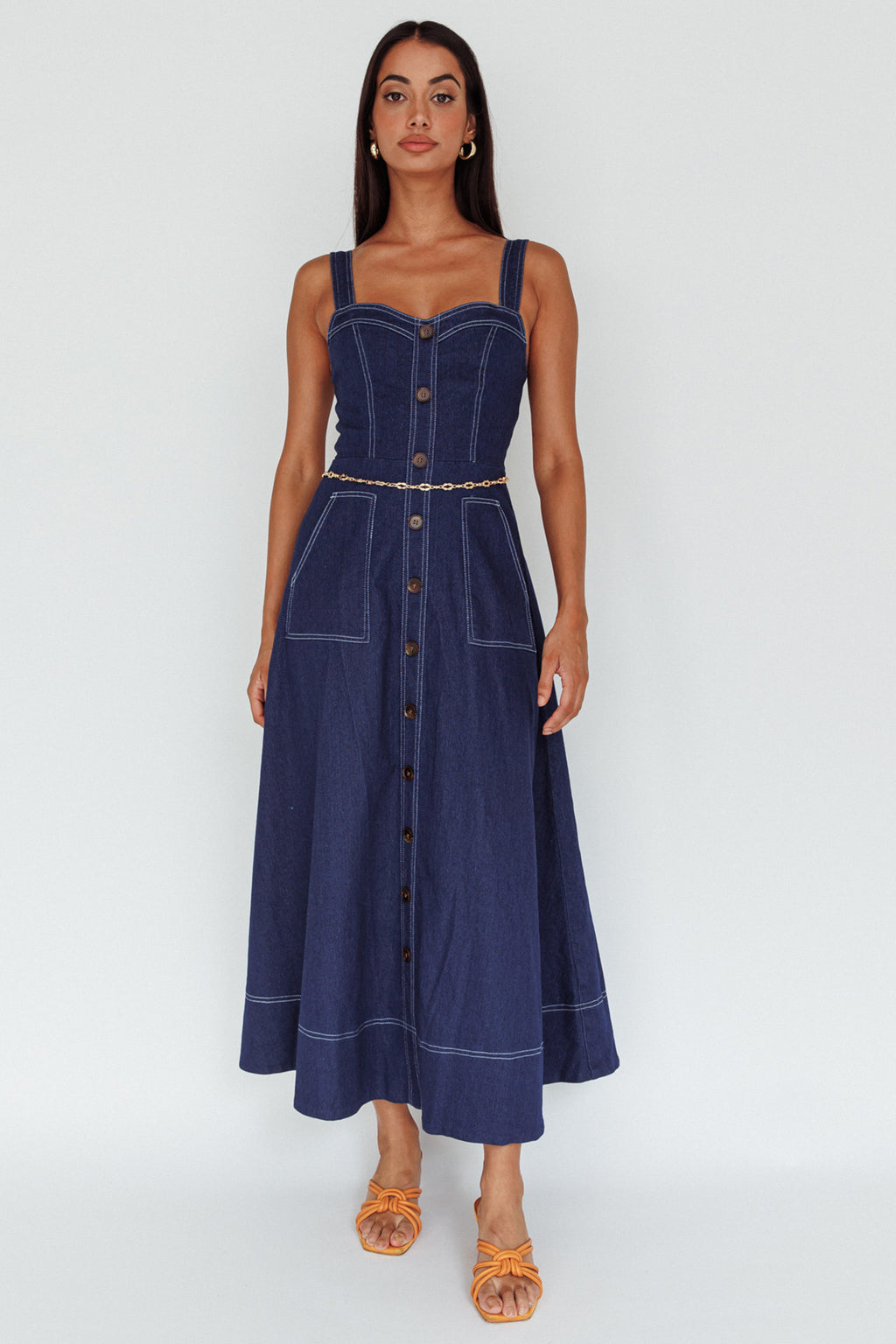 Laureen Pocket Maxi Dress Denim Indigo by Selfie Leslie Australia