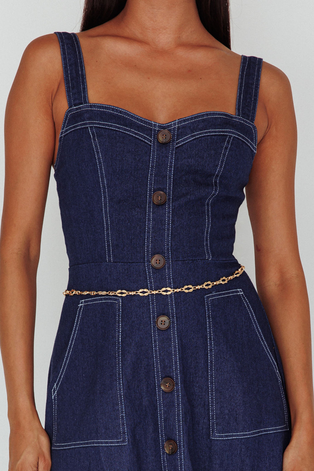 Laureen Pocket Maxi Dress Denim Indigo by Selfie Leslie Australia