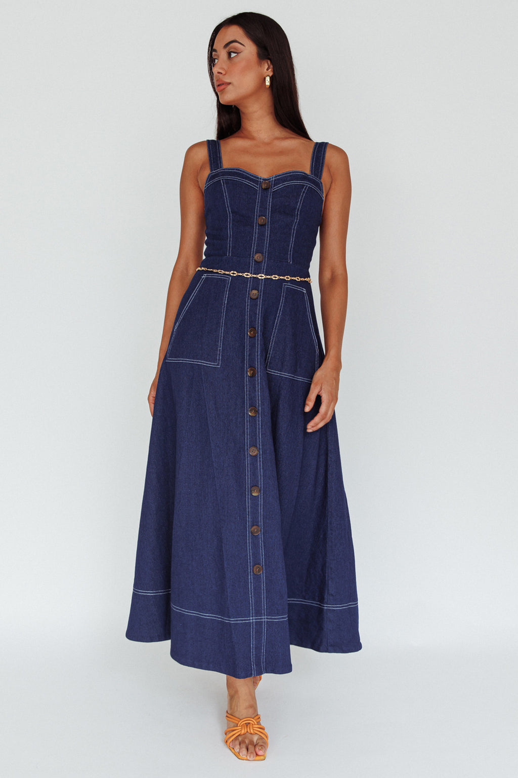 Laureen Pocket Maxi Dress Denim Indigo by Selfie Leslie Australia