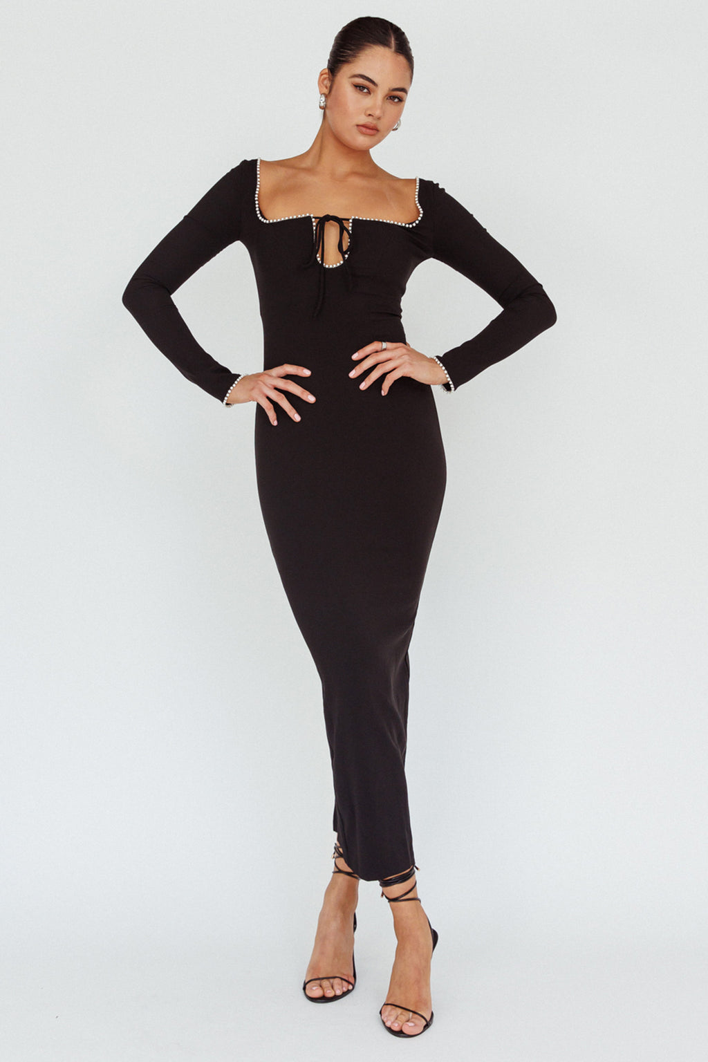 Samantha Pearl Detailing Midi Dress Black by Selfie Leslie Australia