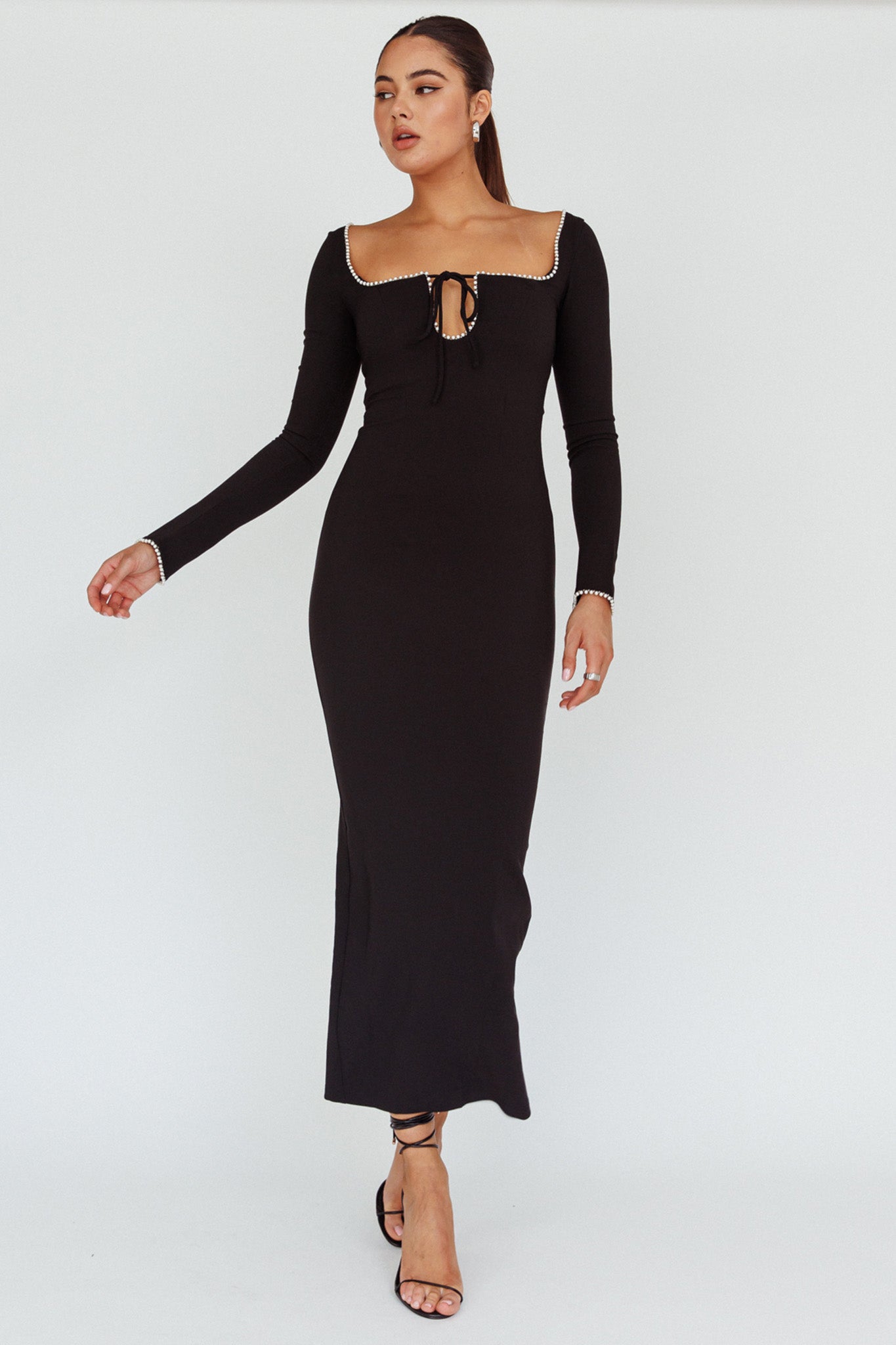 Samantha Pearl Detailing Midi Dress Black by Selfie Leslie Australia