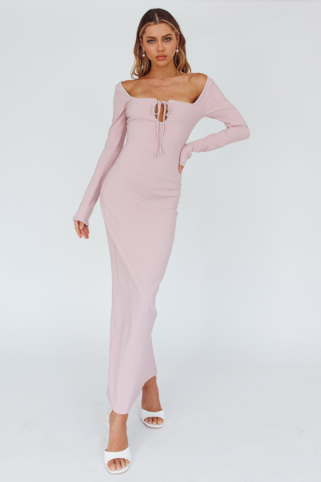 Samantha Pearl Detailing Midi Dress Blush by Selfie Leslie Australia