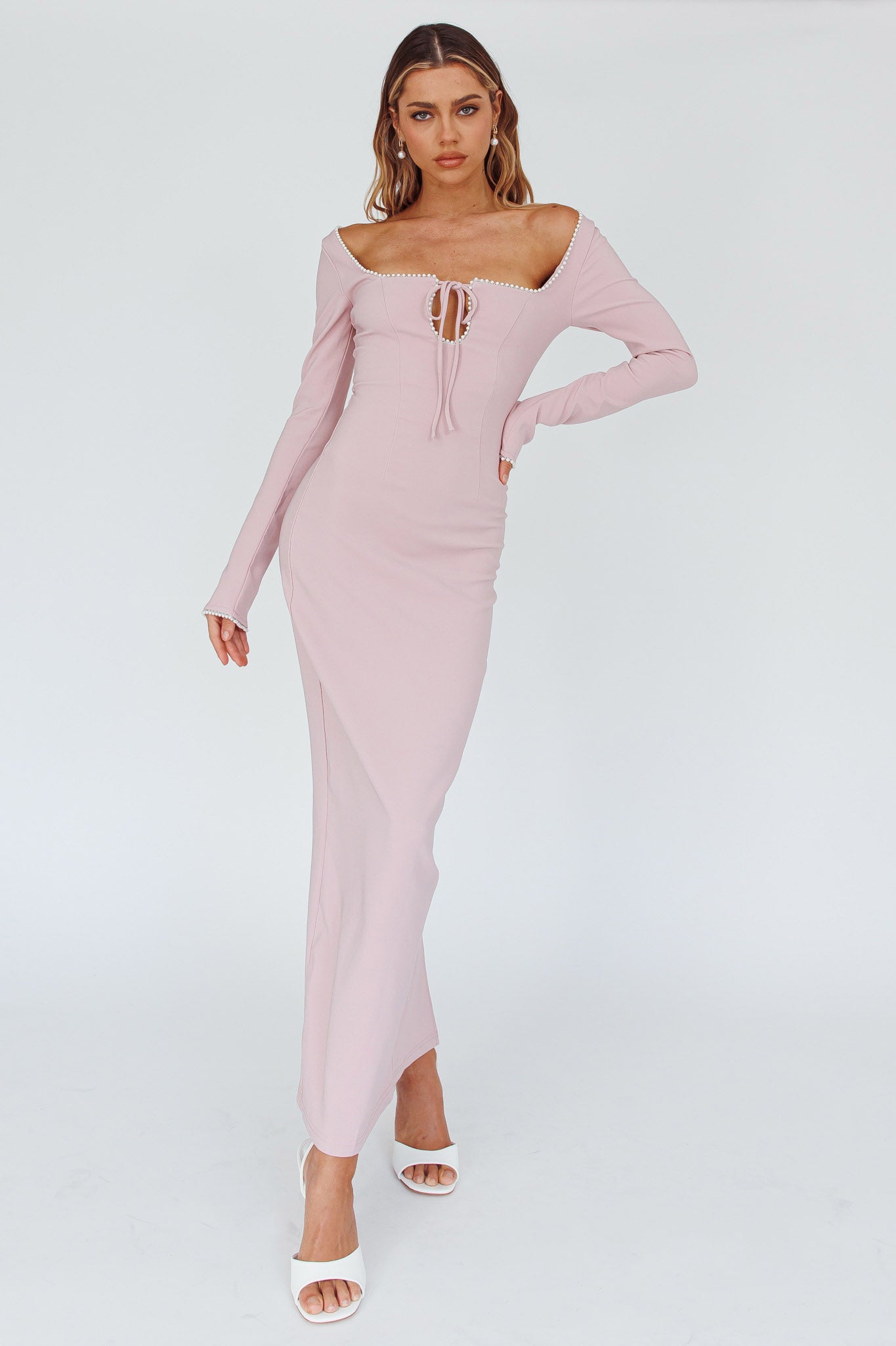 Samantha Pearl Detailing Midi Dress Blush by Selfie Leslie Australia