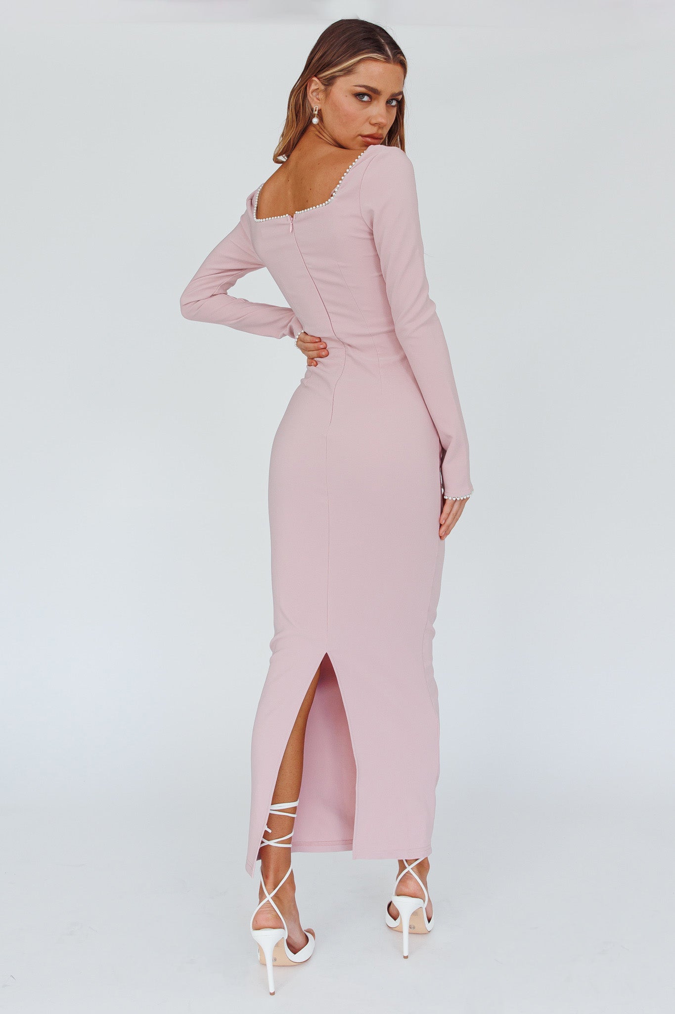 Samantha Pearl Detailing Midi Dress Blush by Selfie Leslie Australia