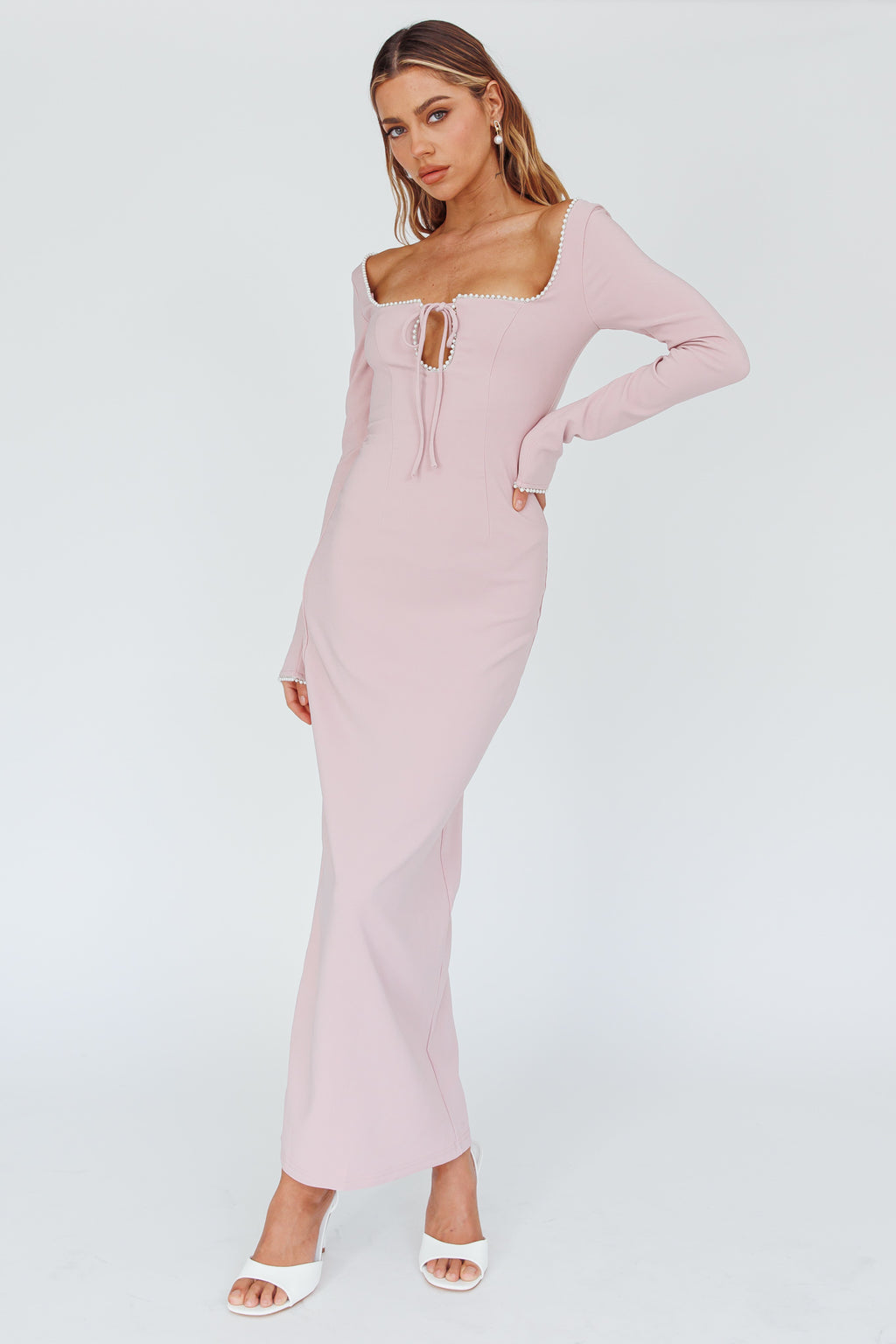 Samantha Pearl Detailing Midi Dress Blush by Selfie Leslie Australia