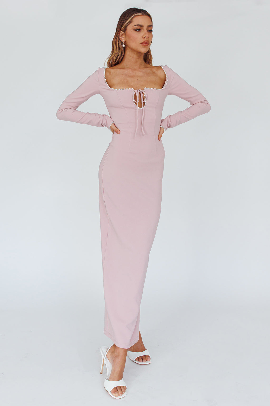 Samantha Pearl Detailing Midi Dress Blush by Selfie Leslie Australia