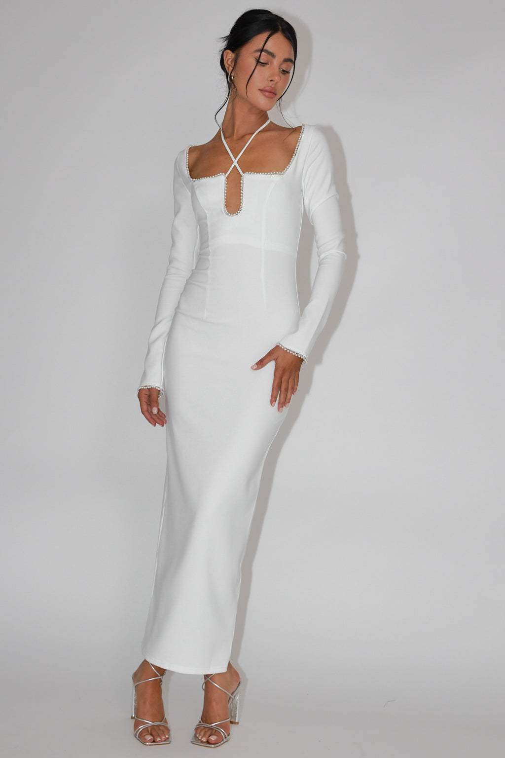 Samantha Pearl Trim Midi Dress White by Selfie Leslie Australia