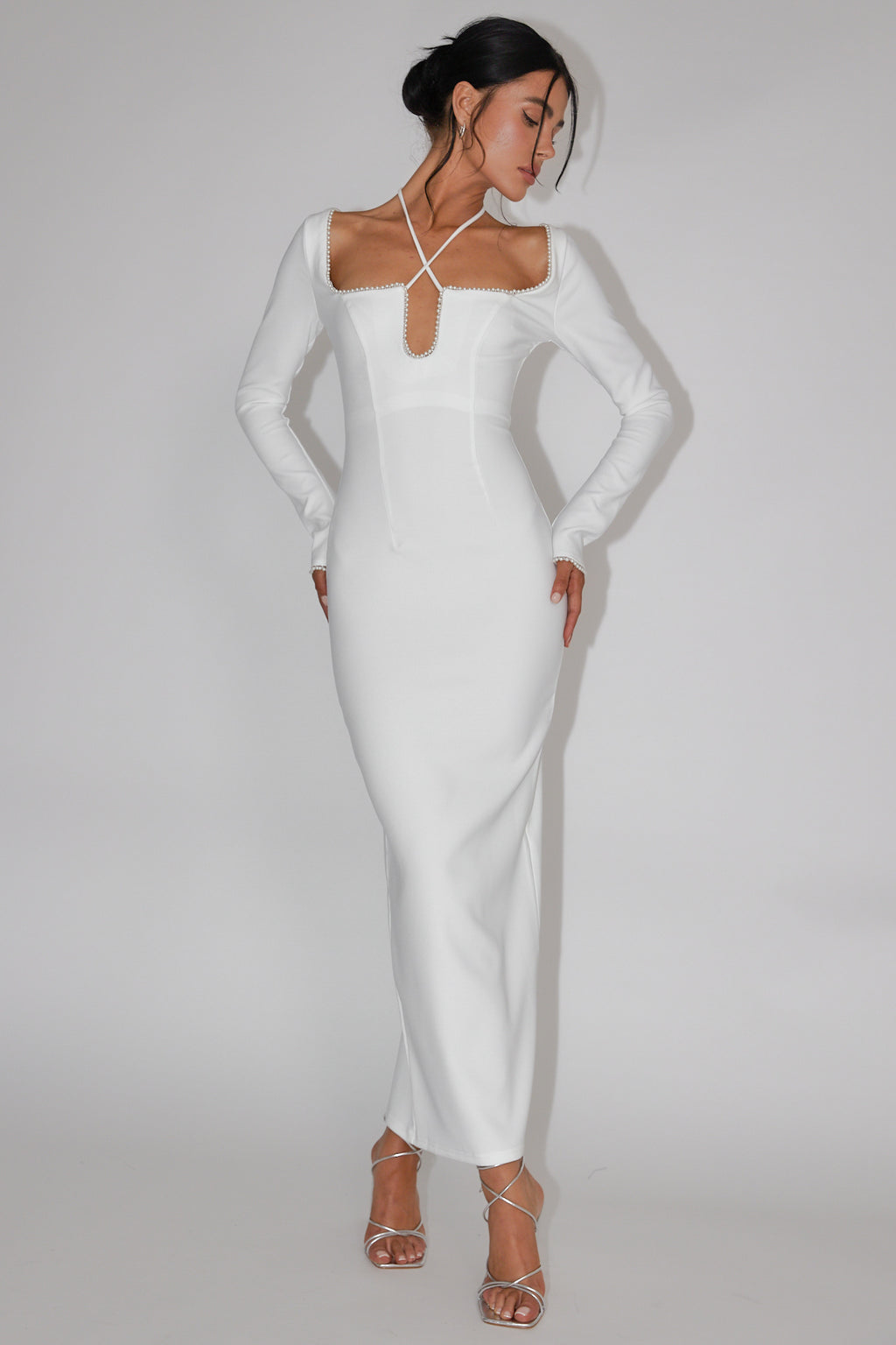 Samantha Pearl Trim Midi Dress White by Selfie Leslie Australia
