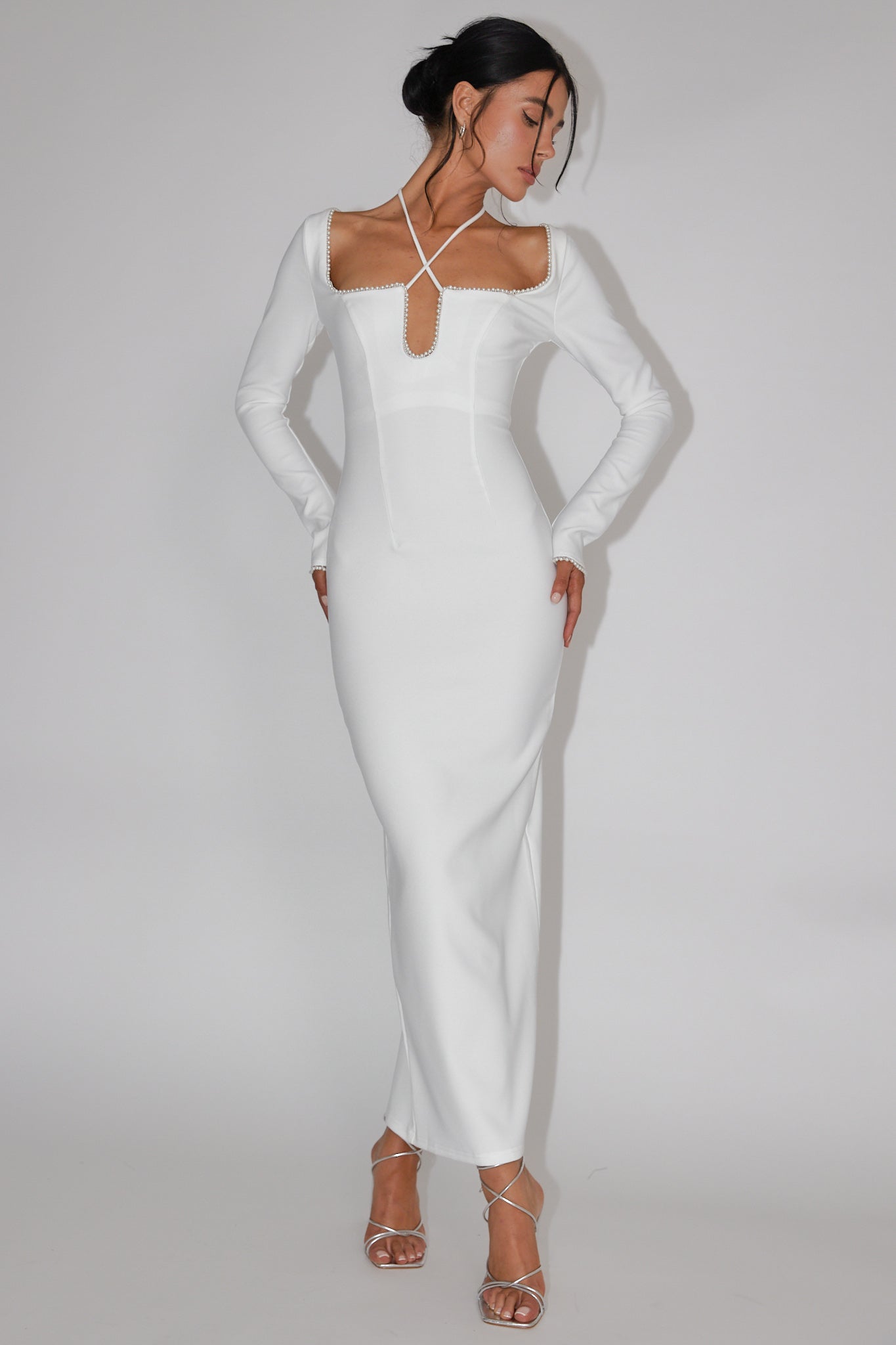 Samantha Pearl Trim Midi Dress White by Selfie Leslie Australia