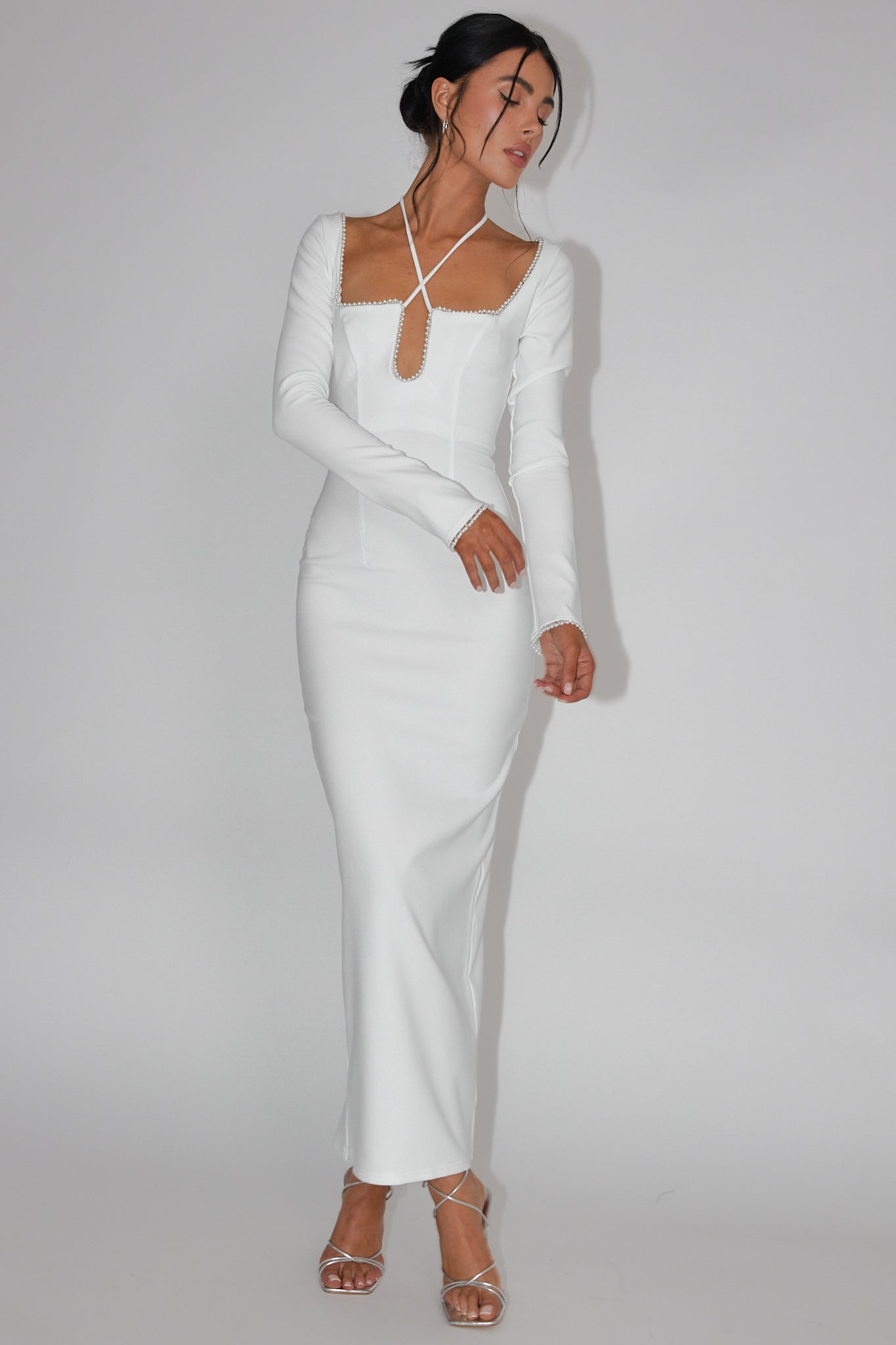 Samantha Pearl Trim Midi Dress White by Selfie Leslie Australia