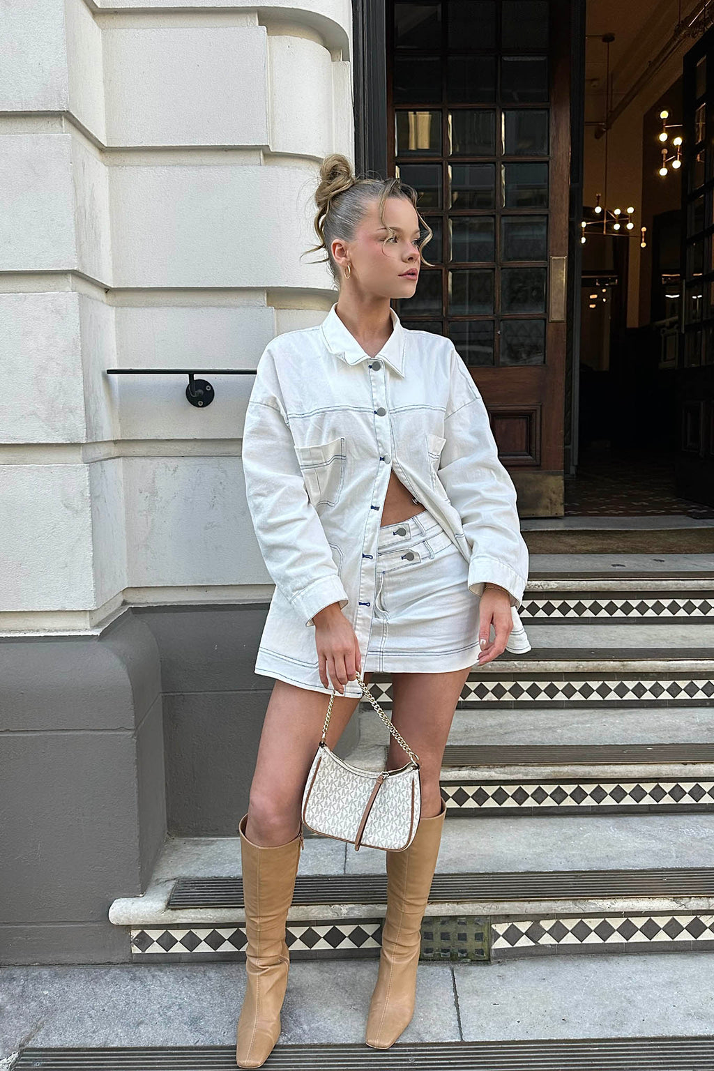 With The Band Accent Stitch Mini Skirt White by Selfie Leslie Australia