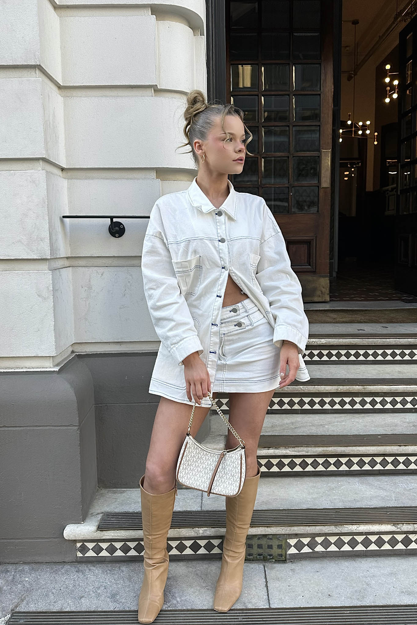 With The Band Accent Stitch Mini Skirt White by Selfie Leslie Australia
