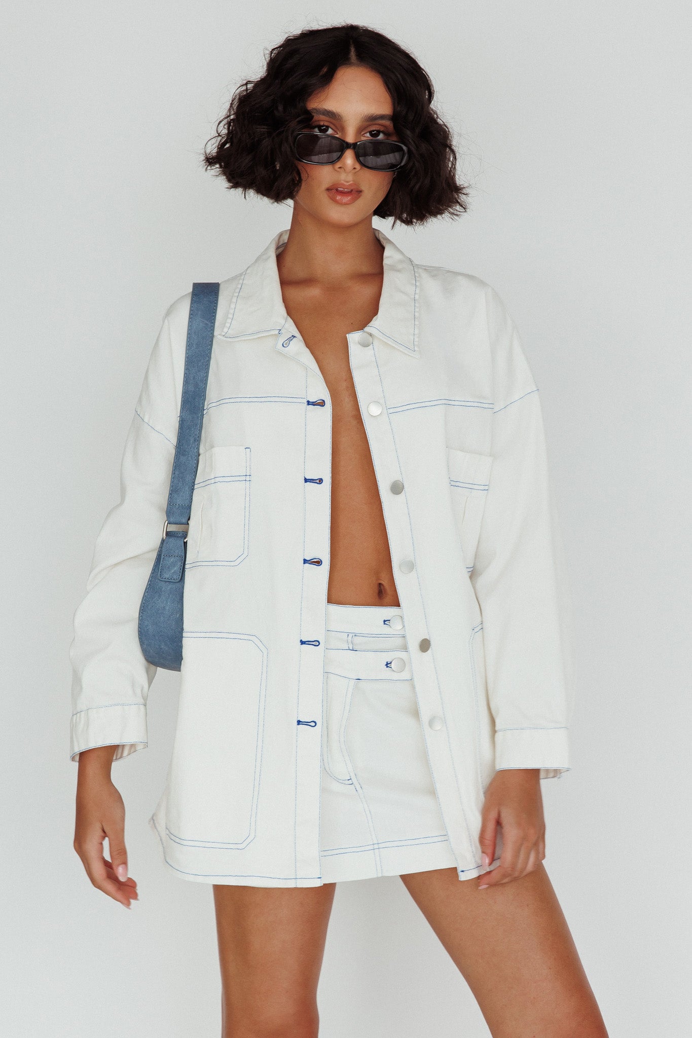 With The Band Accent Stitch Mini Skirt White by Selfie Leslie Australia