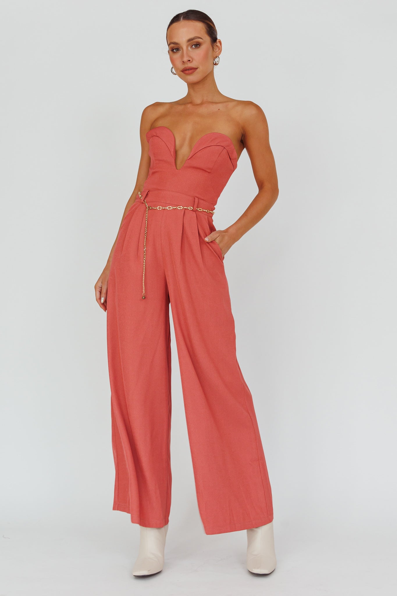 Kayte Strapless Belted Waist Jumpsuit Rose by Selfie Leslie Australia