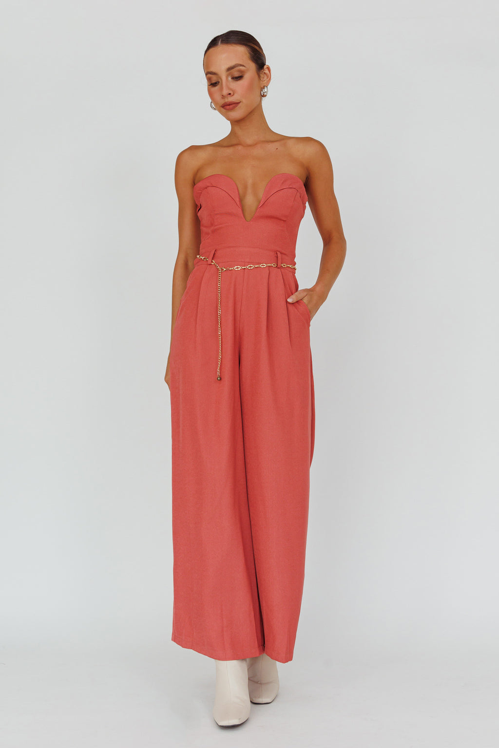 Kayte Strapless Belted Waist Jumpsuit Rose by Selfie Leslie Australia
