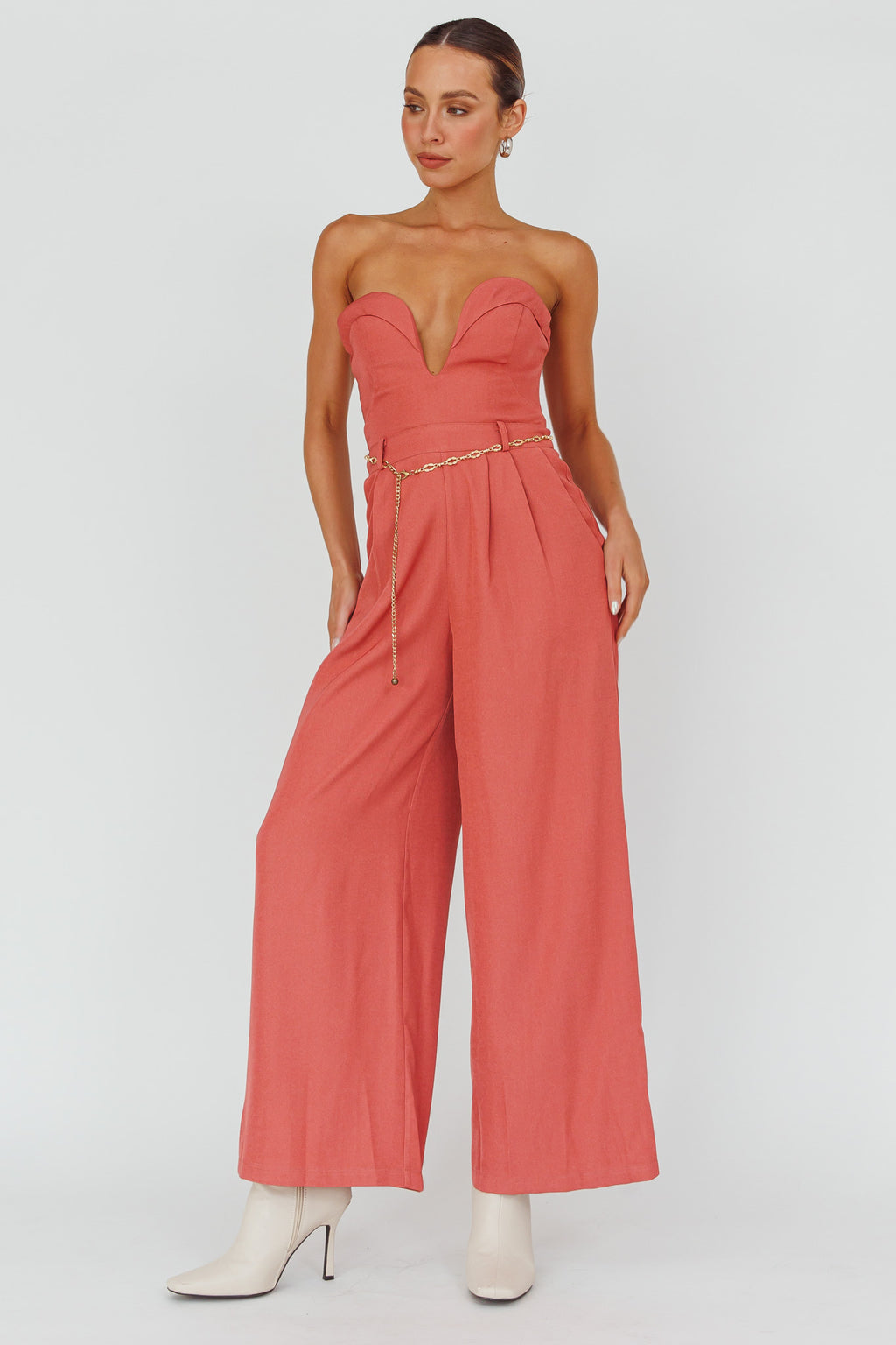 Kayte Strapless Belted Waist Jumpsuit Rose by Selfie Leslie Australia