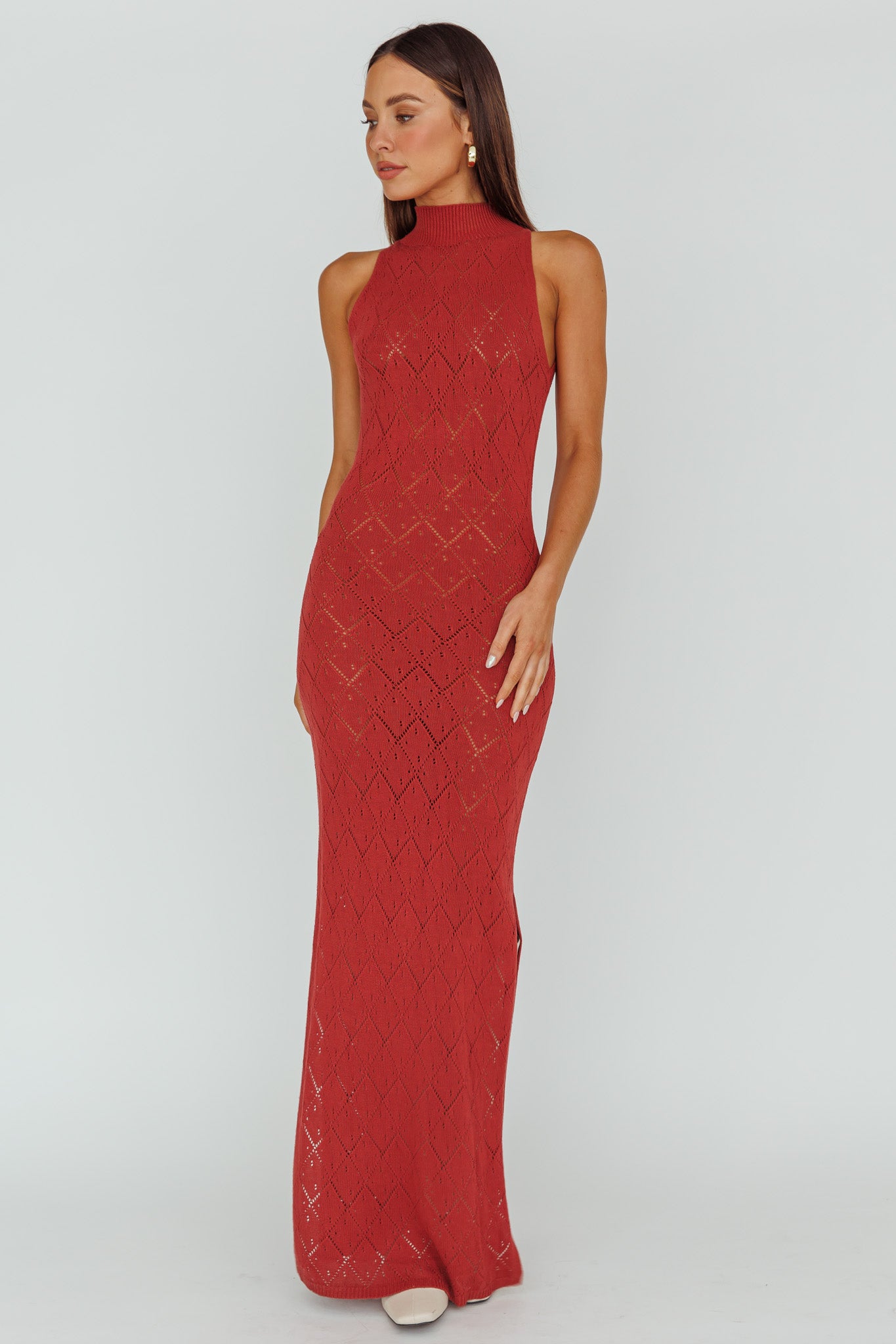 Elisa Sleeveless Crochet Maxi Dress Berry by Selfie Leslie Australia