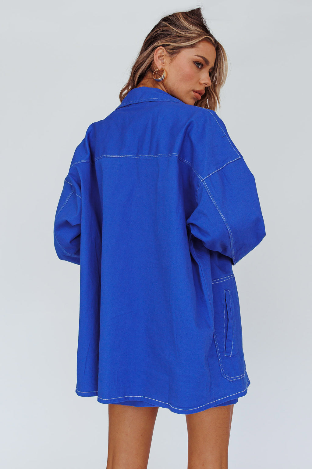 Back Row Oversized Pocket Jacket Blue by Selfie Leslie Australia