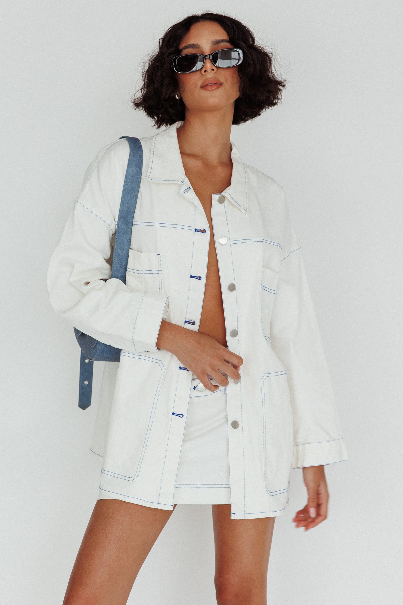 Back Row Oversized Pocket Jacket White by Selfie Leslie Australia