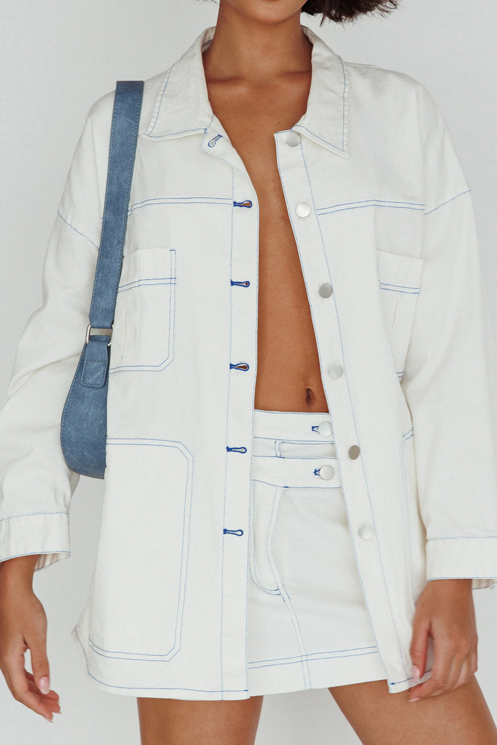 Back Row Oversized Pocket Jacket White by Selfie Leslie Australia