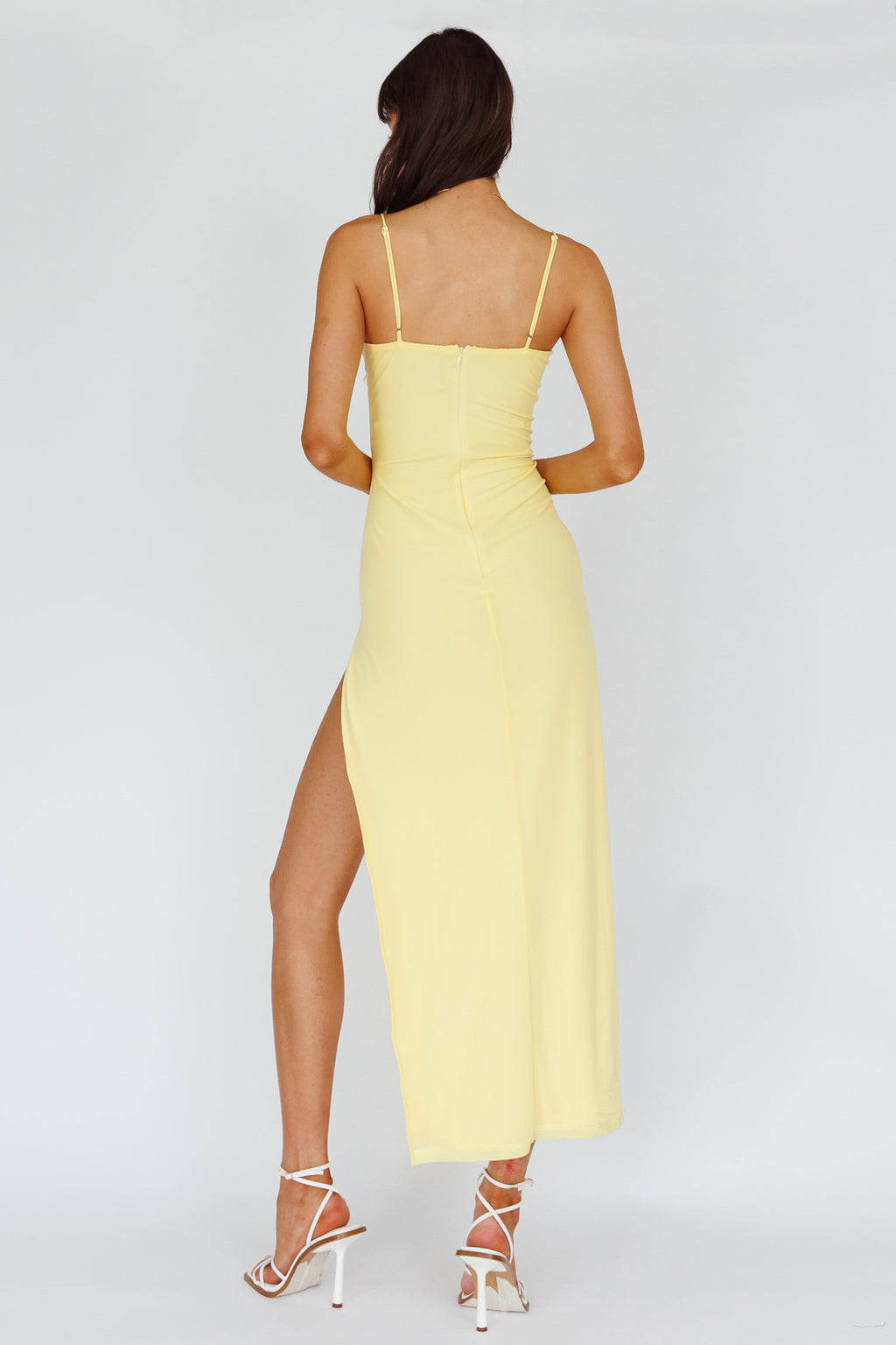 Catriona Split Ruffle Midi Dress Lemon by Selfie Leslie Australia