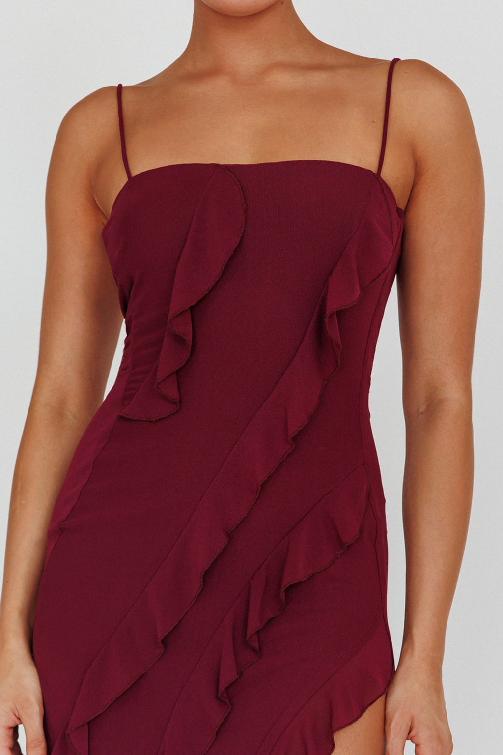 Catriona Split Ruffle Midi Dress Grape by Selfie Leslie Australia