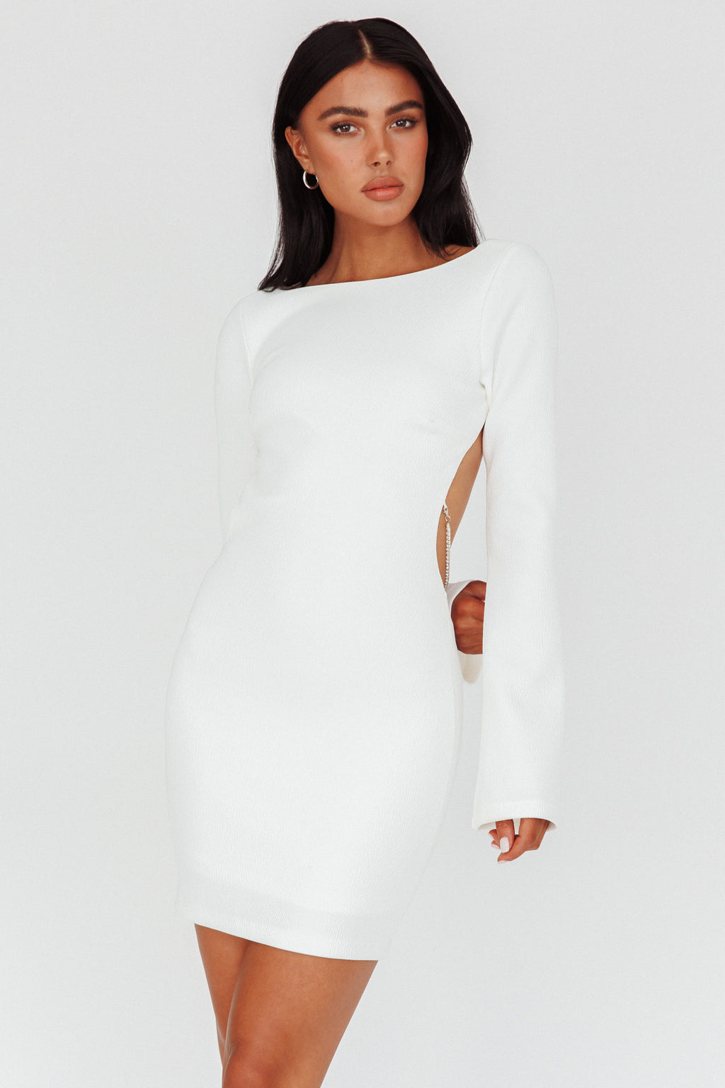 Lakshmi Long Sleeve Open Back Mini Dress White by Selfie Leslie Australia