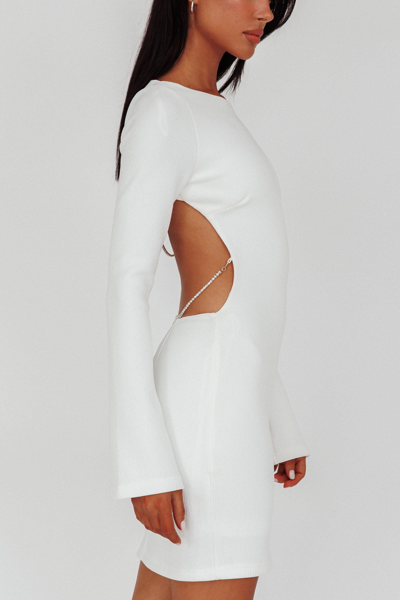 Lakshmi Long Sleeve Open Back Mini Dress White by Selfie Leslie Australia