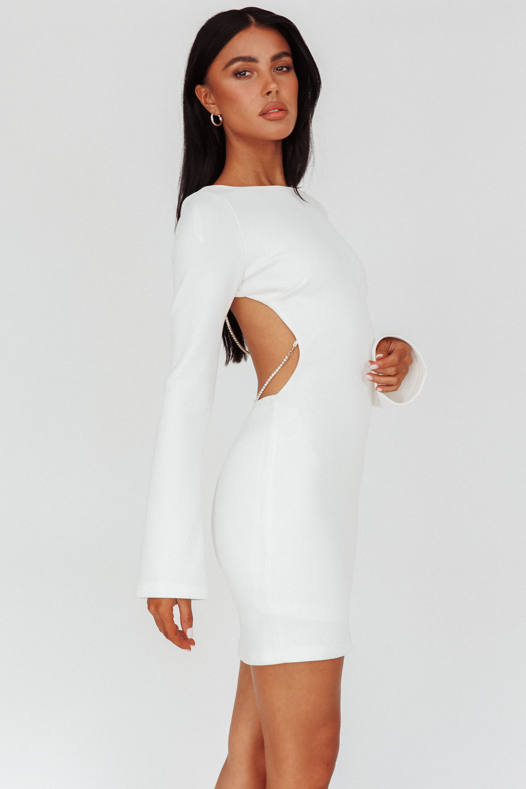 Lakshmi Long Sleeve Open Back Mini Dress White by Selfie Leslie Australia