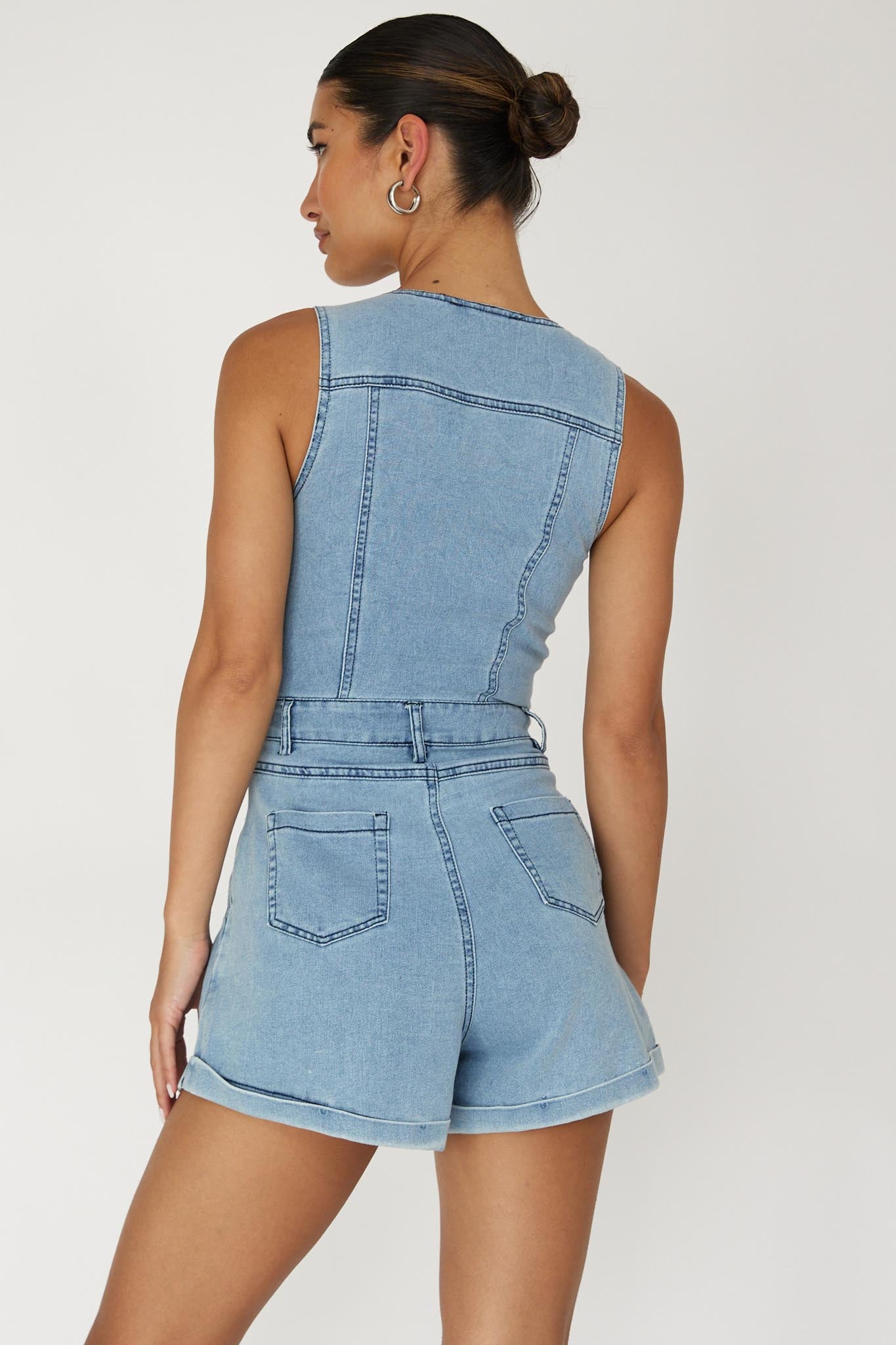 Jazelle Button Front Romper Denim by Selfie Leslie Australia