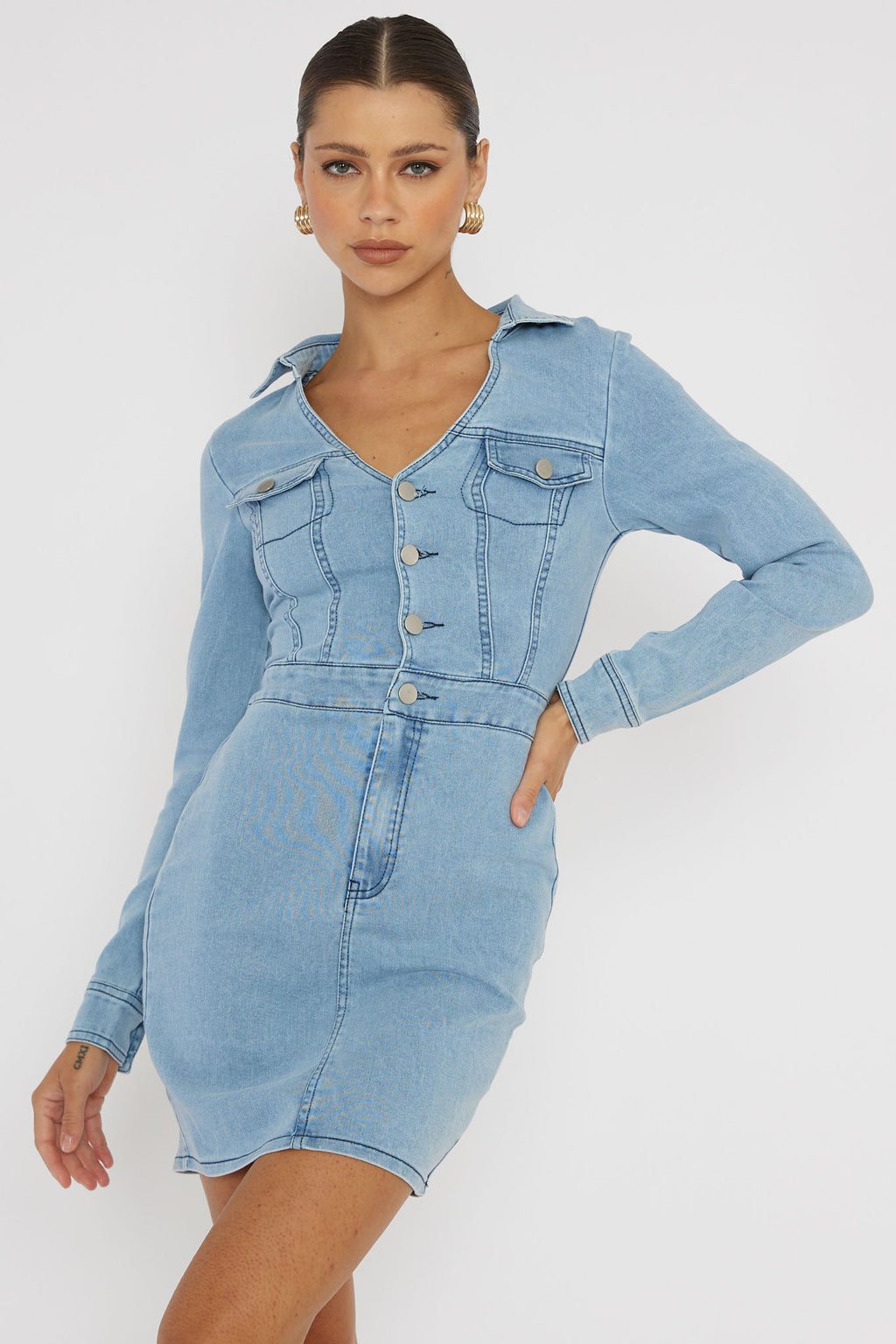 Jazelle Long Sleeve Mini Dress Denim by Selfie Leslie Australia