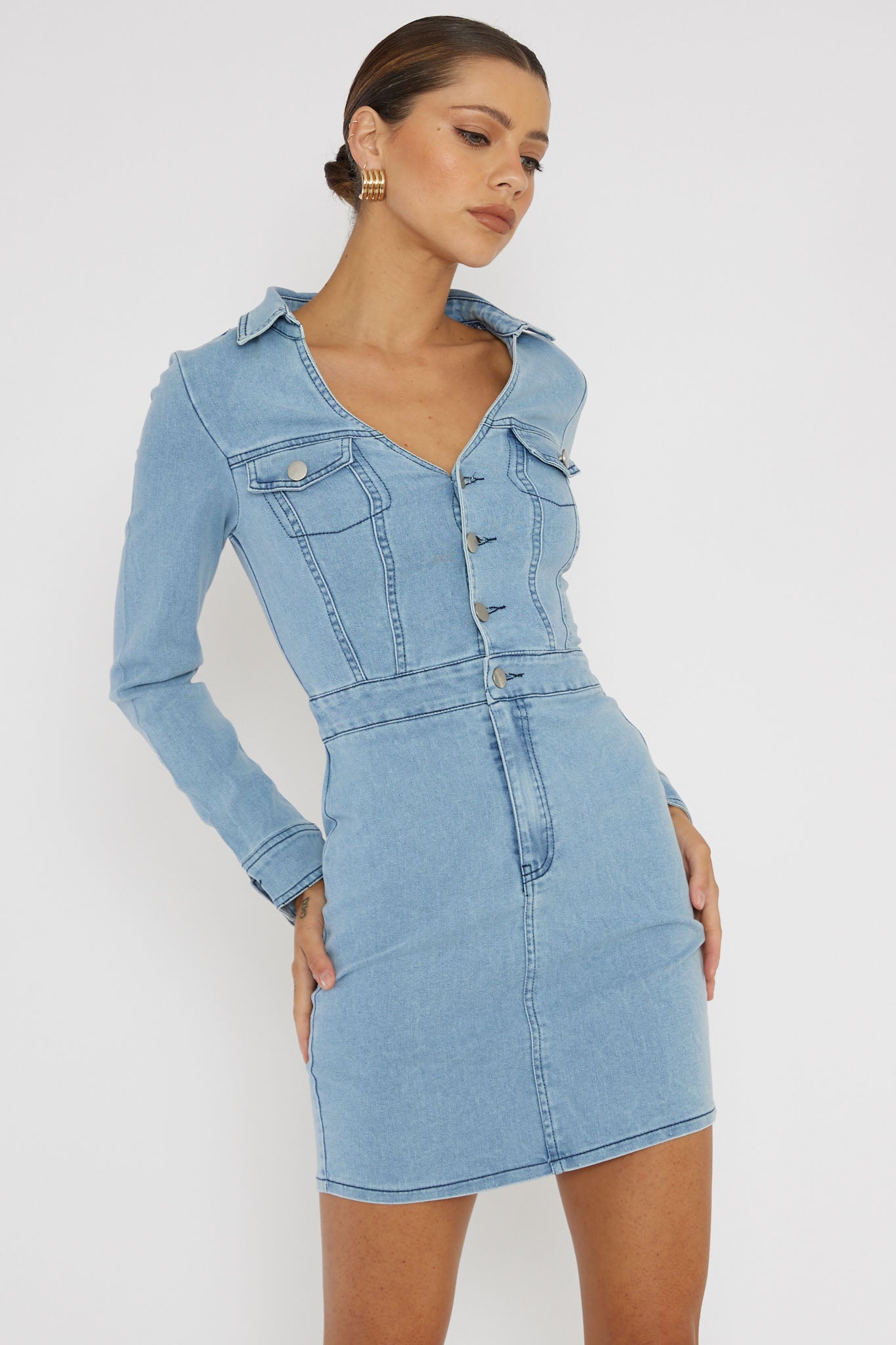 Jazelle Long Sleeve Mini Dress Denim by Selfie Leslie Australia
